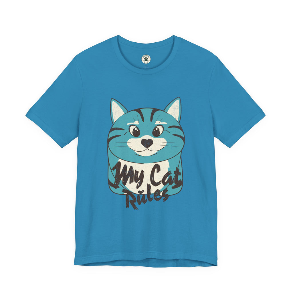 My Cat Rules T-Shirt — Cute Blue Cat Graphic Tee for Cat Lovers