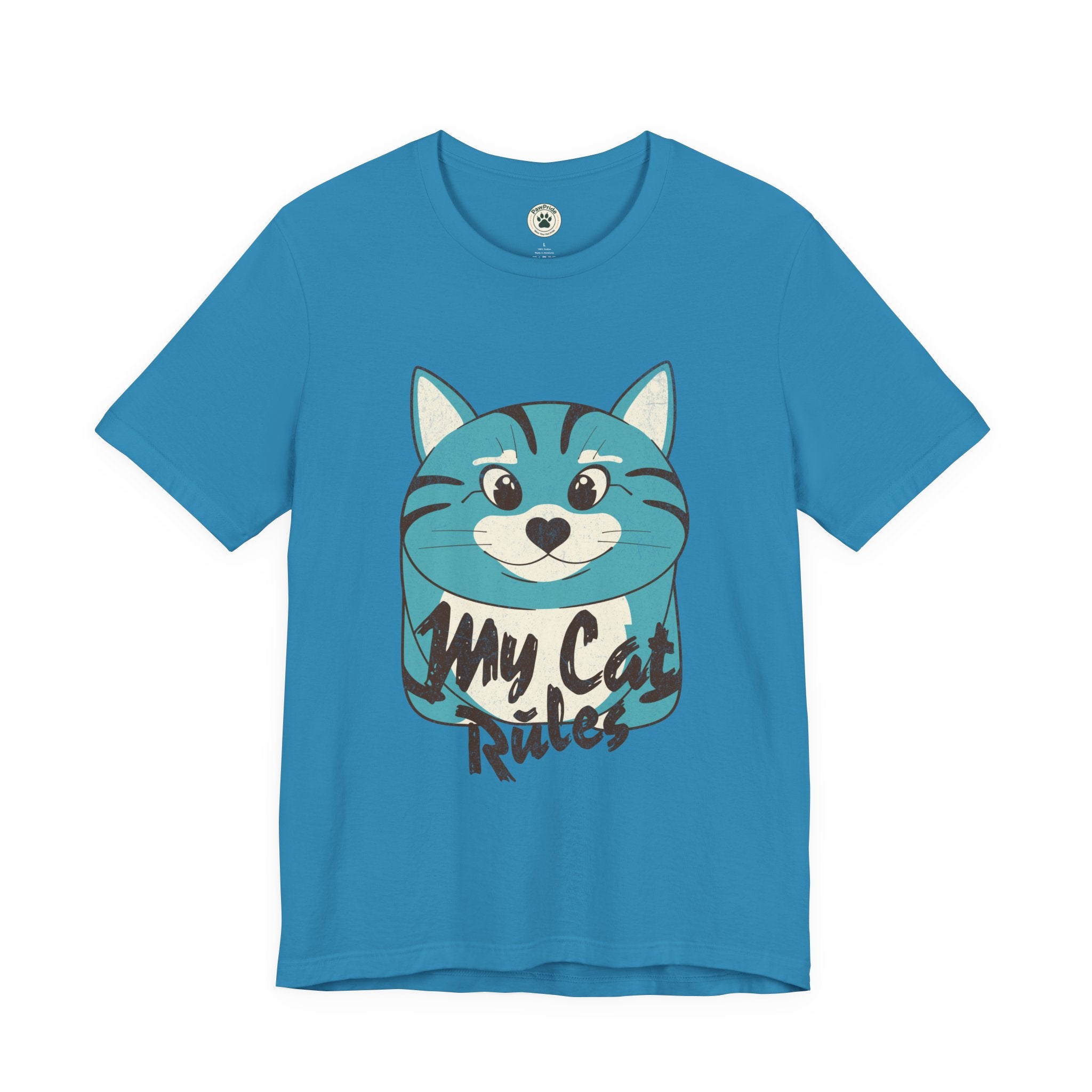 My Cat Rules T-Shirt — Cute Blue Cat Graphic Tee for Cat Lovers
