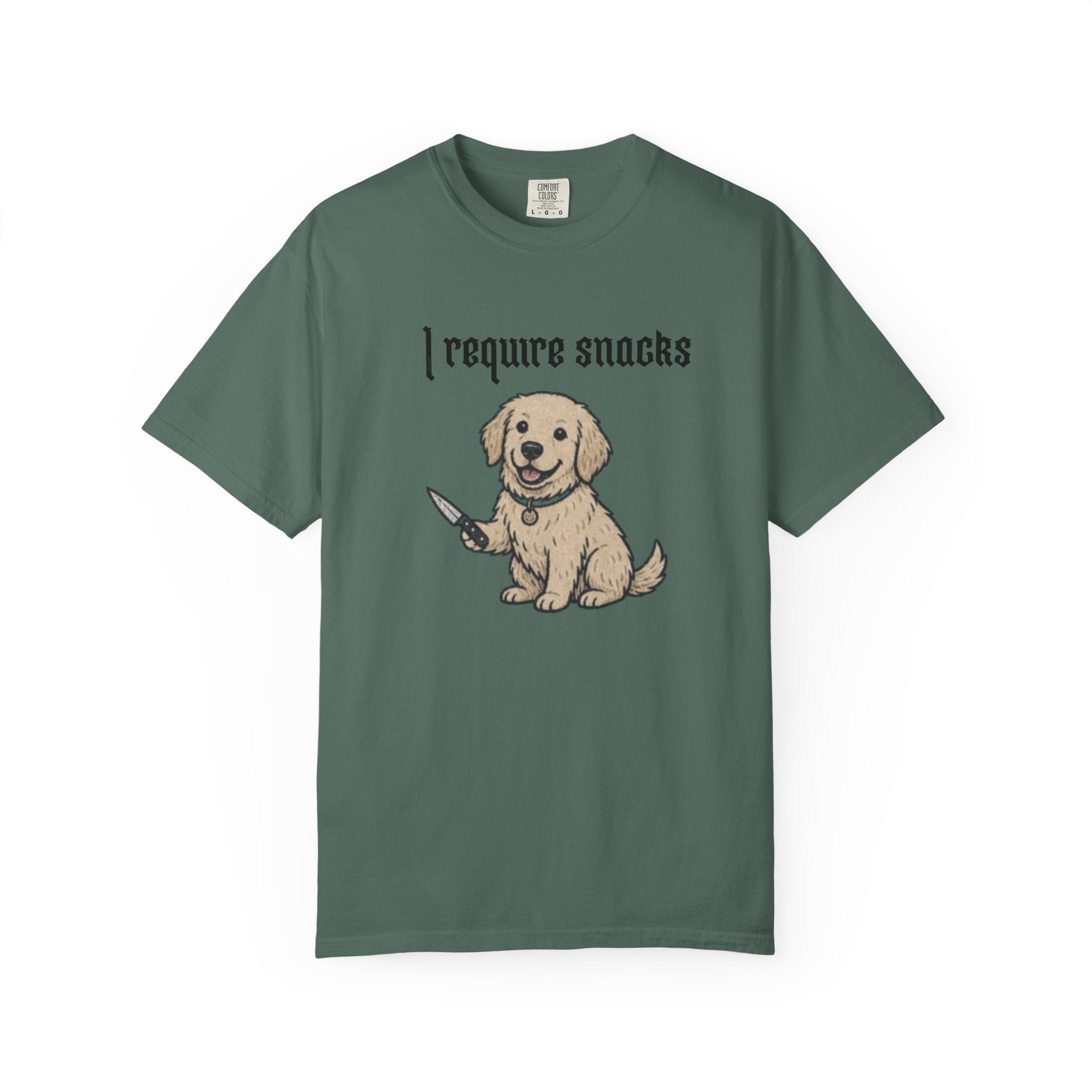 I Require Snacks T-Shirt — Cute Golden Retriever Graphic Tee