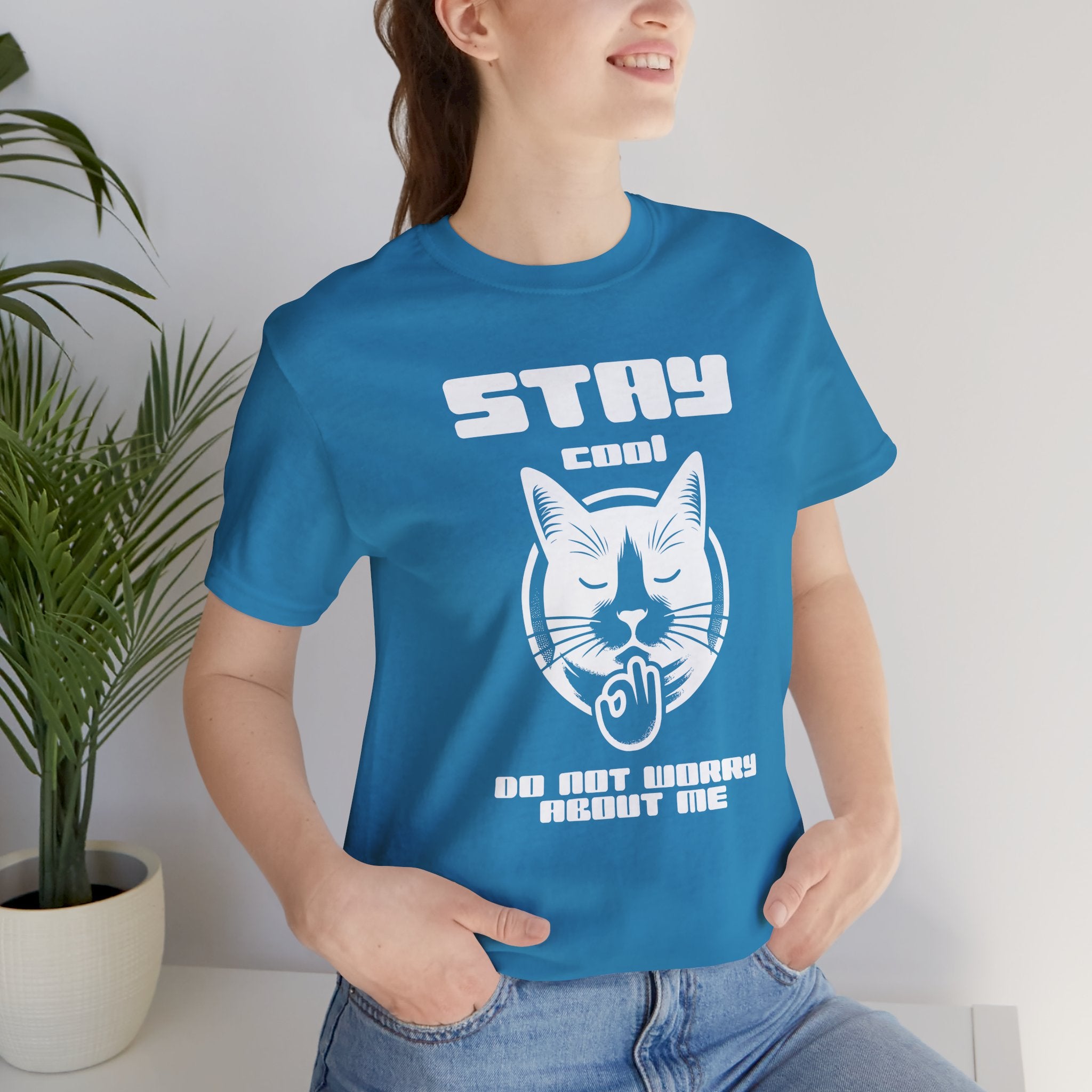Stay Calm Cat T-Shirt — Cute Grumpy Cat Graphic Tee ("Stay Calm — Do Not Disturb" )