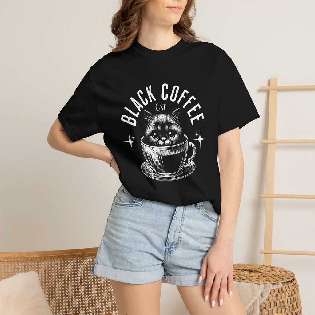 Black Coffee Cat T-Shirt — Cute Cat in Coffee Cup Graphic Tee