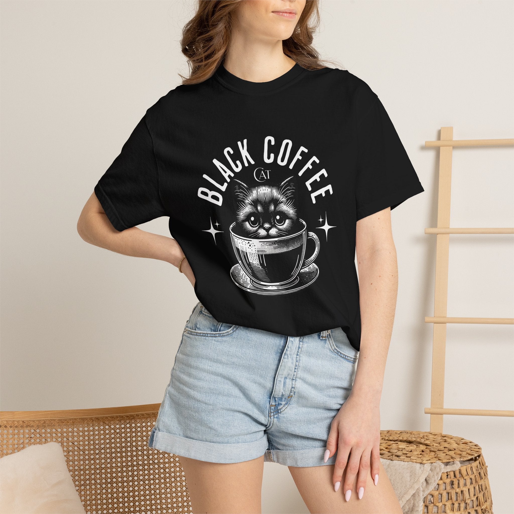 Black Coffee Cat T-Shirt — Cute Cat in Coffee Cup Graphic Tee