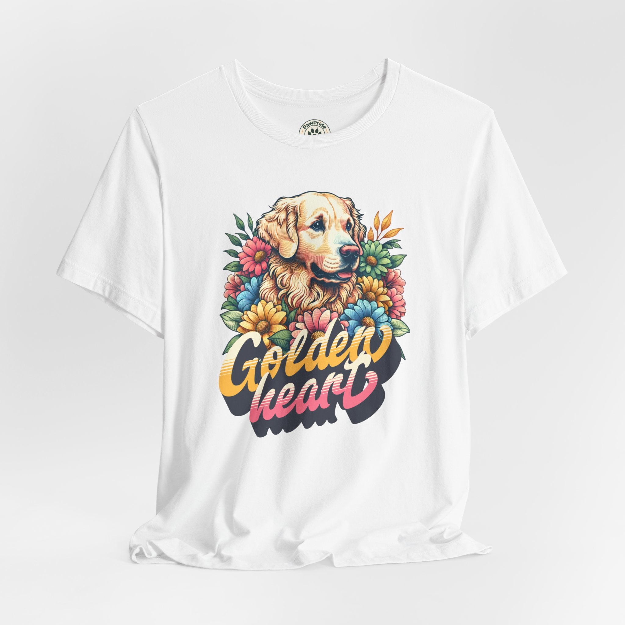 Golden Heart T-Shirt — Retro Floral Golden Retriever Tee