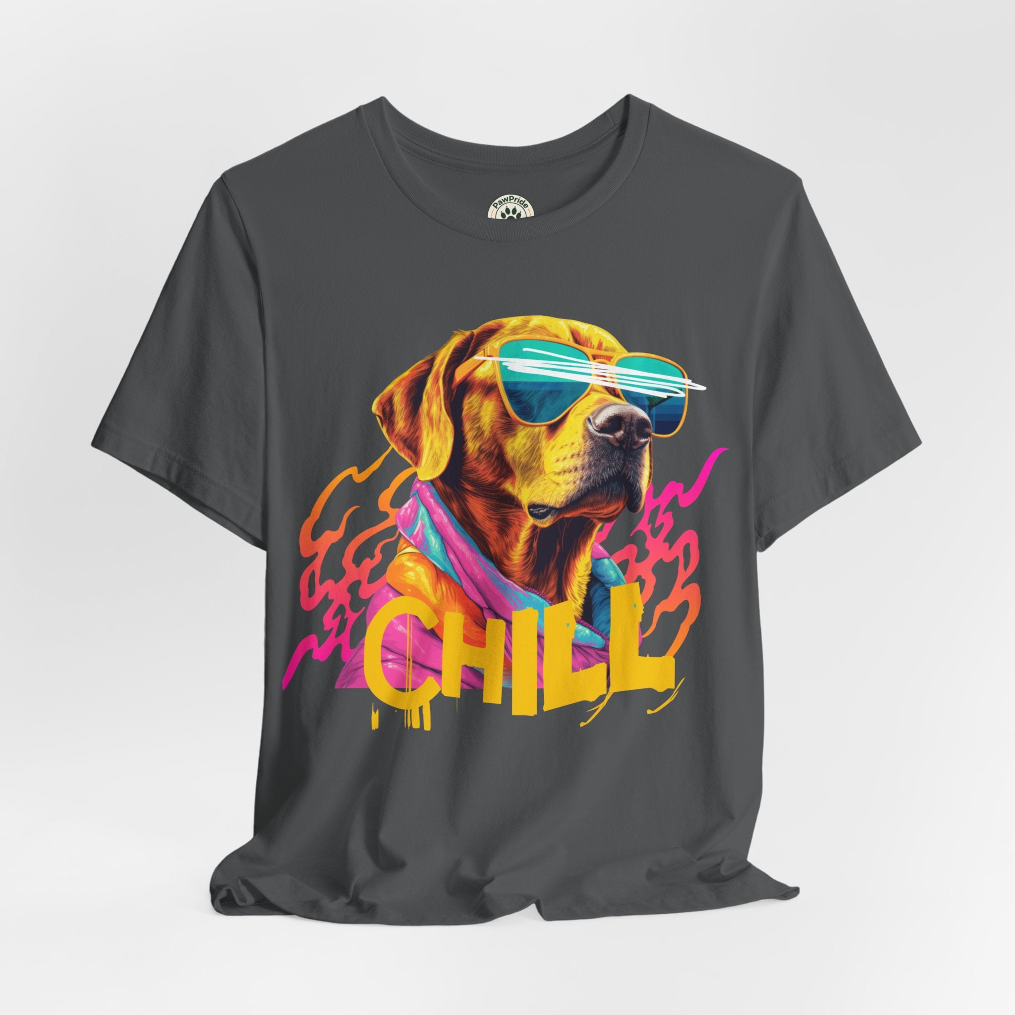 Chill Sunglasses Dog Tee — Retro Neon “CHILL” Graphic T-Shirt