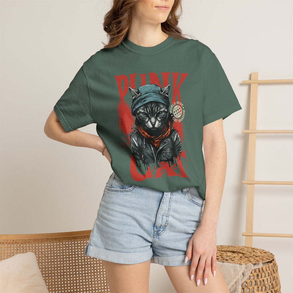 Punk Cat Graphic T-Shirt — Edgy Streetwear Tee with Biker Cat Design