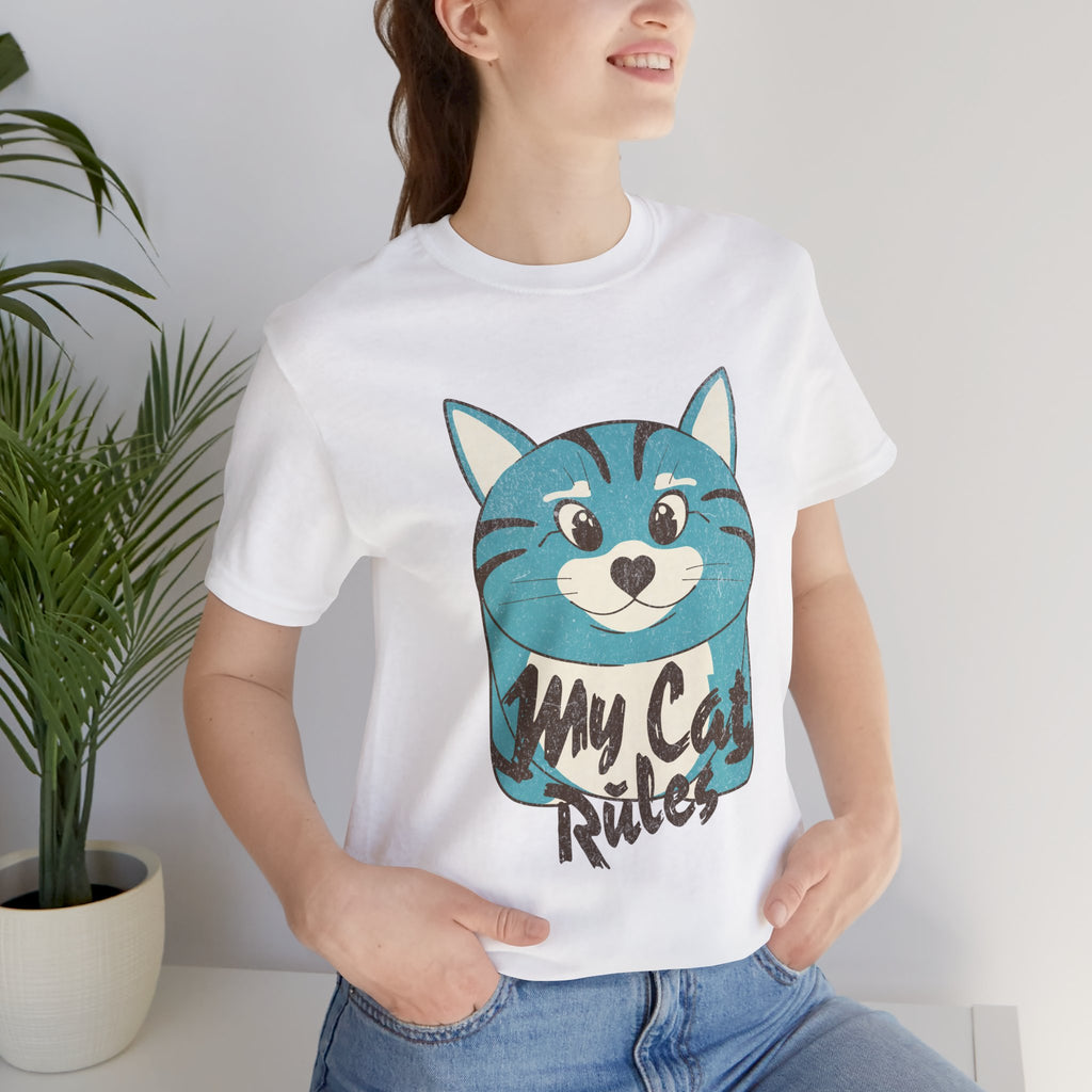 My Cat Rules T-Shirt — Cute Blue Cat Graphic Tee for Cat Lovers