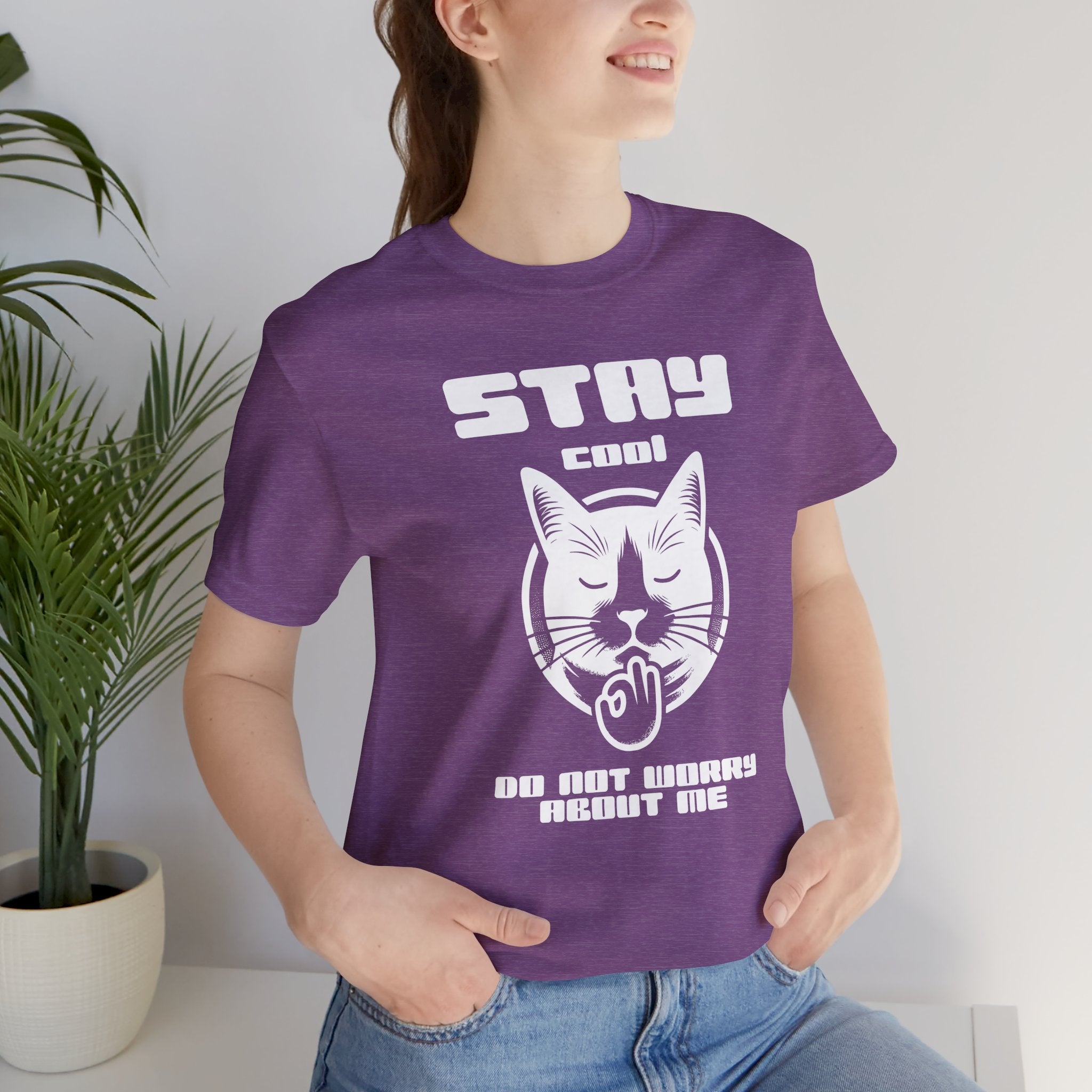 Stay Calm Cat T-Shirt — Cute Grumpy Cat Graphic Tee ("Stay Calm — Do Not Disturb" )
