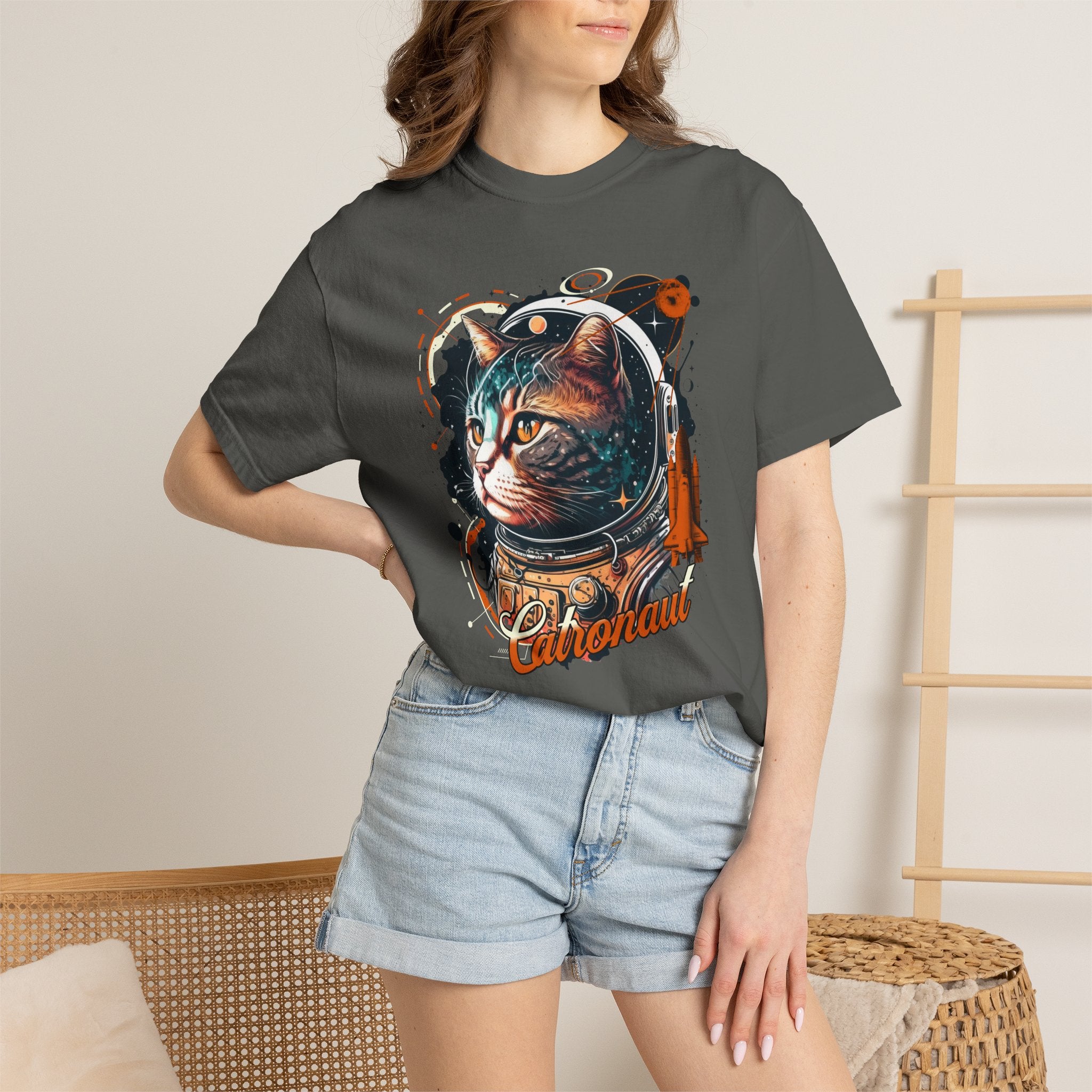 Astronaut Cat Graphic T-Shirt — 'Cabonaut' Retro Space Helmet Tee