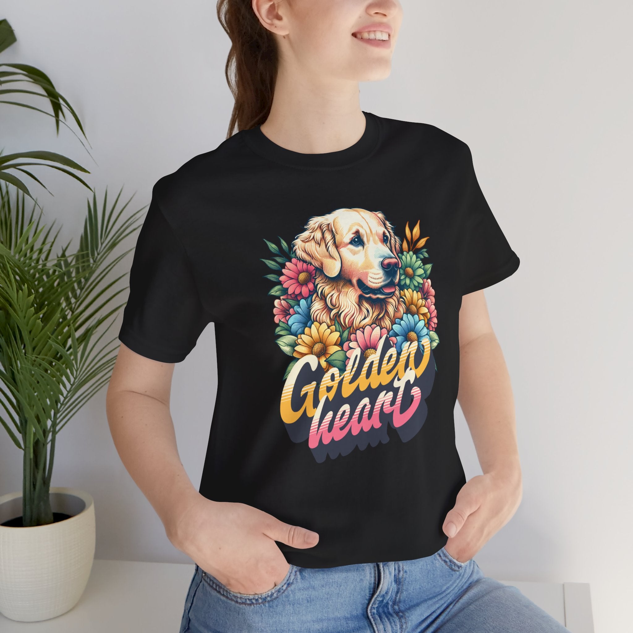 Golden Heart T-Shirt — Retro Floral Golden Retriever Tee