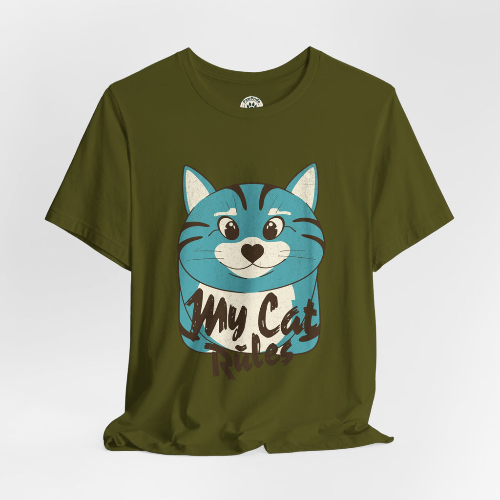 My Cat Rules T-Shirt — Cute Blue Cat Graphic Tee for Cat Lovers