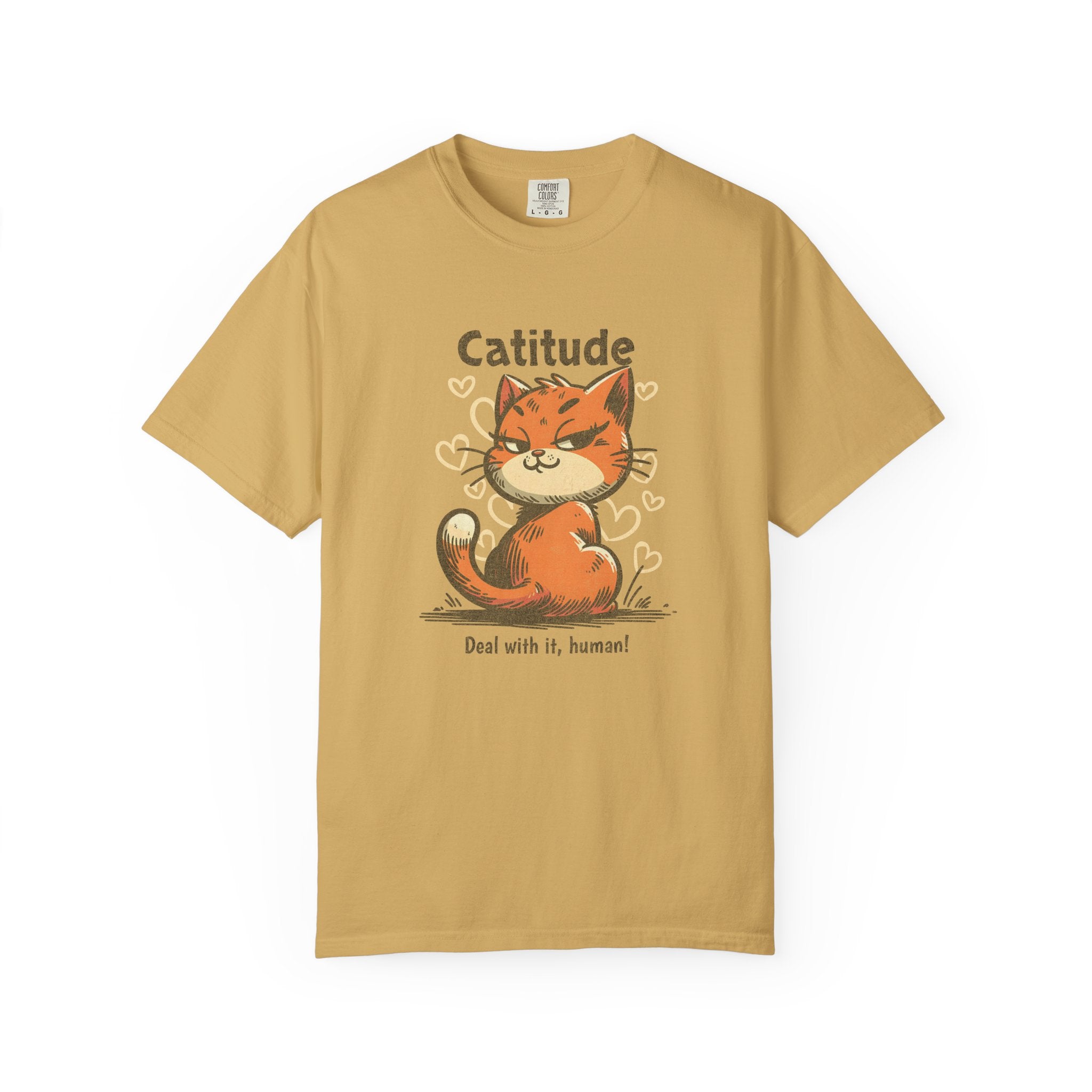 Catitude T-Shirt — Cute Orange Cat Graphic Tee, "Deal with it, human!"