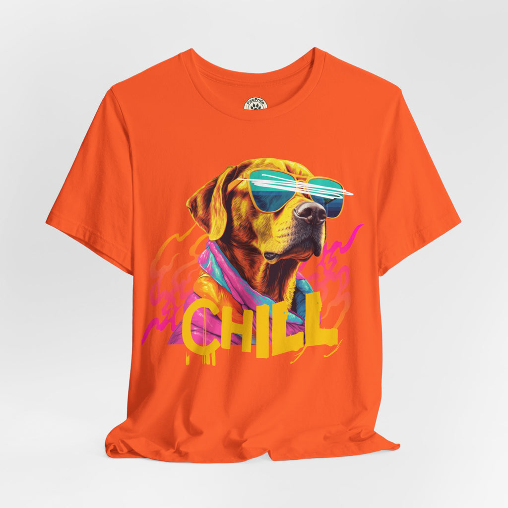 Chill Sunglasses Dog Tee — Retro Neon “CHILL” Graphic T-Shirt
