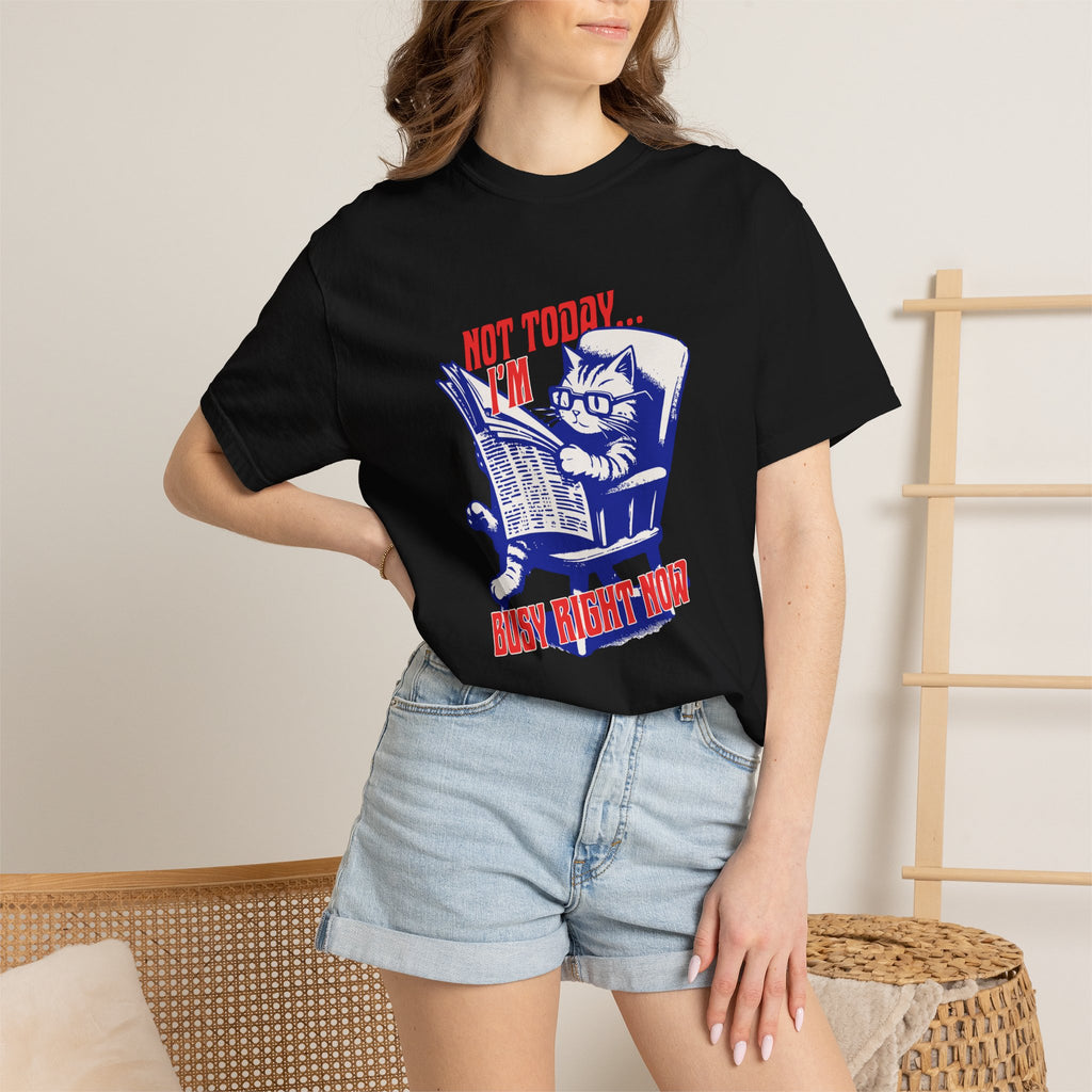 Cat Reading T-Shirt — "Not Today... I'm Busy Right Now" Vintage Graphic Tee