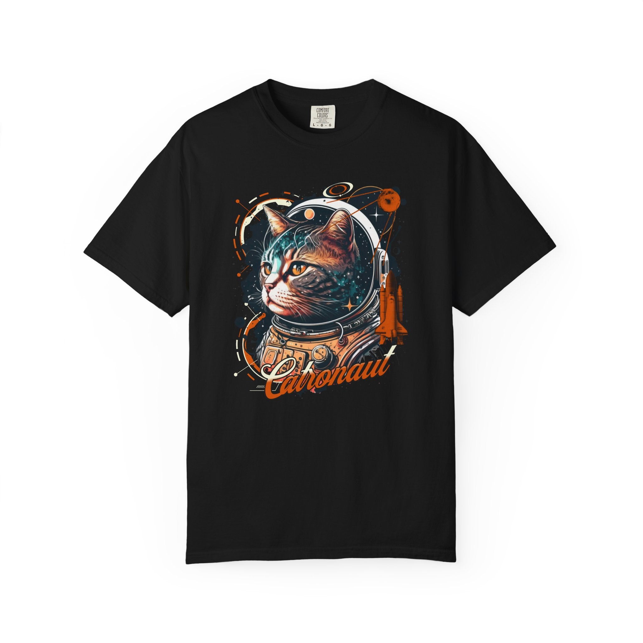 Astronaut Cat Graphic T-Shirt — 'Cabonaut' Retro Space Helmet Tee