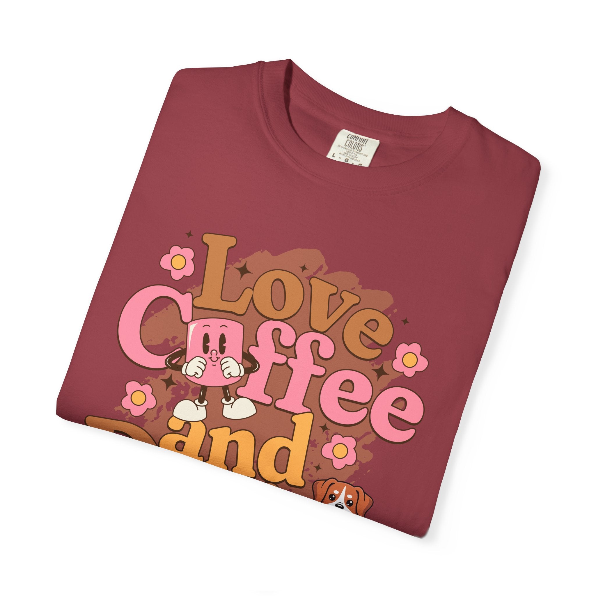 Love Coffee and Dogs T-Shirt — Retro Floral Dog Lover Tee