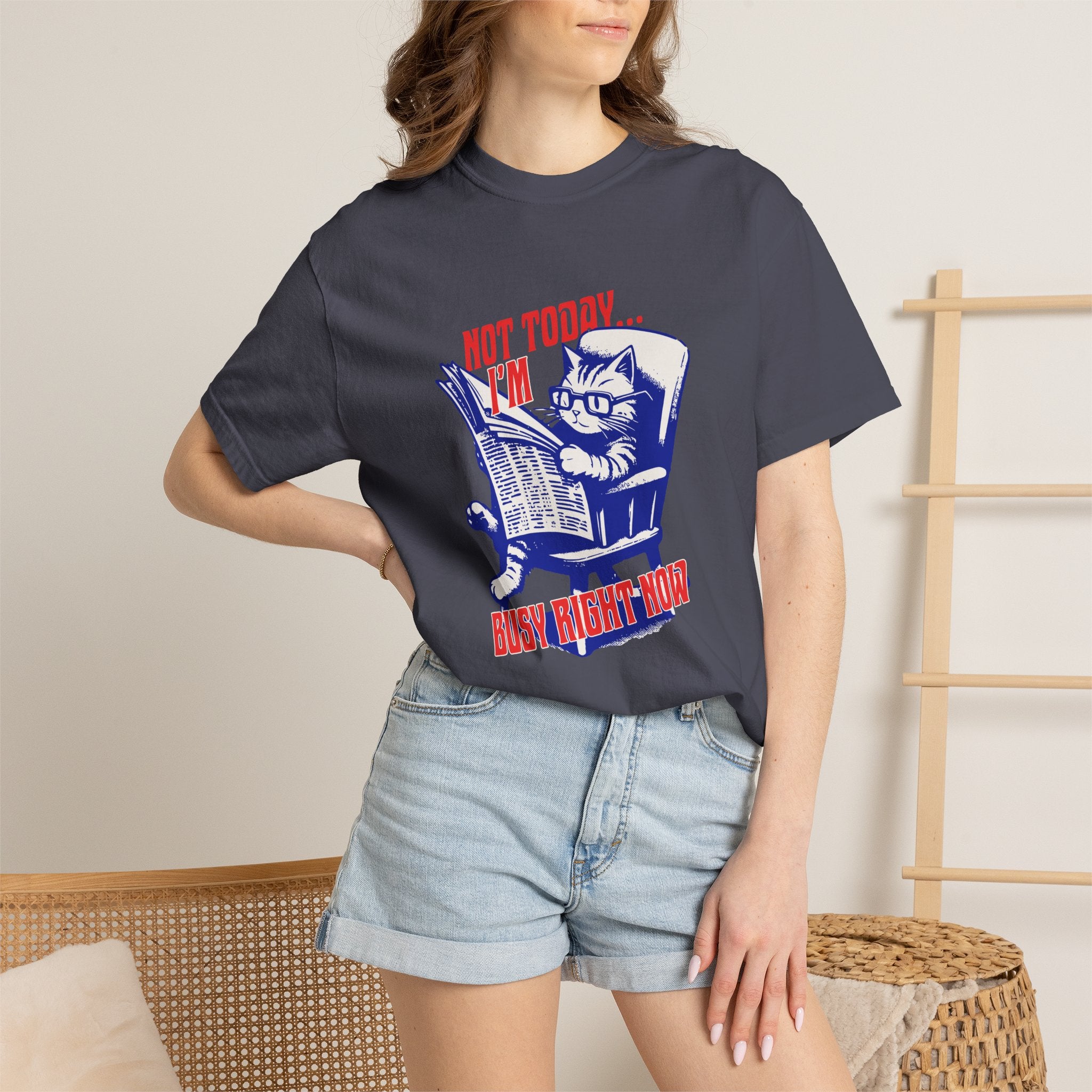 Cat Reading T-Shirt — "Not Today... I'm Busy Right Now" Vintage Graphic Tee