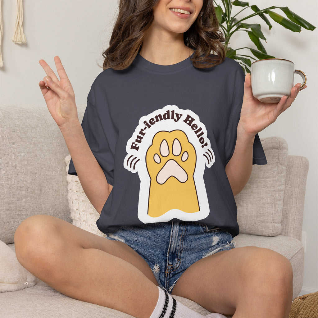 Pet Paw Graphic T-Shirt — "Fur-rendly Hello" Cute Animal Lover Tee