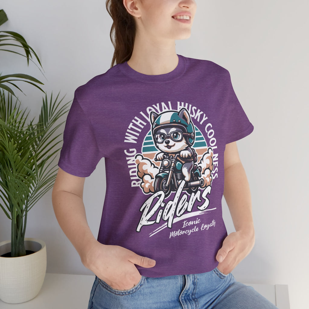 Riders Cat Motorcycle Tee — "Riding With Loyal Husky Coolness" Graphic Shirt
