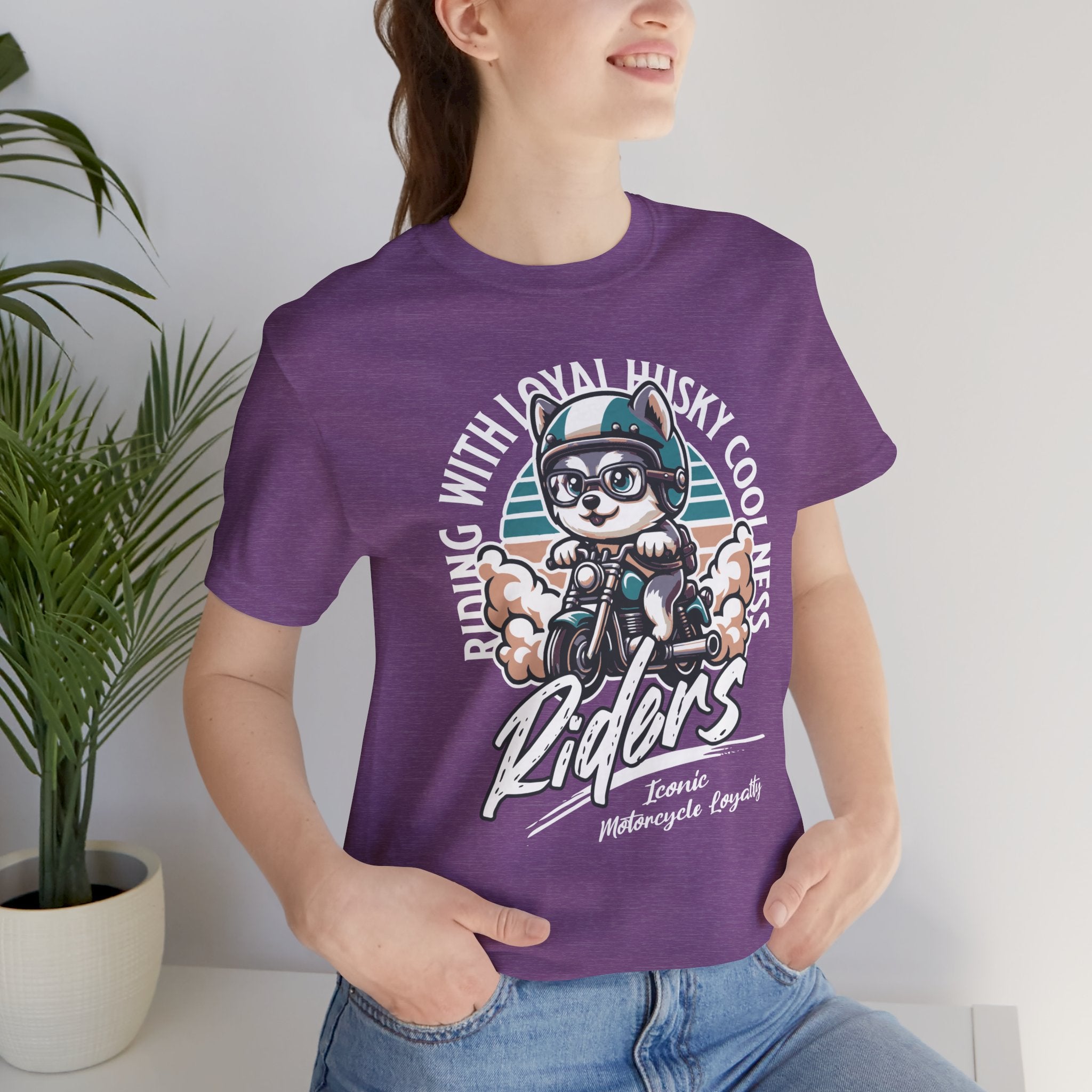 Riders Cat Motorcycle Tee — "Riding With Loyal Husky Coolness" Graphic Shirt