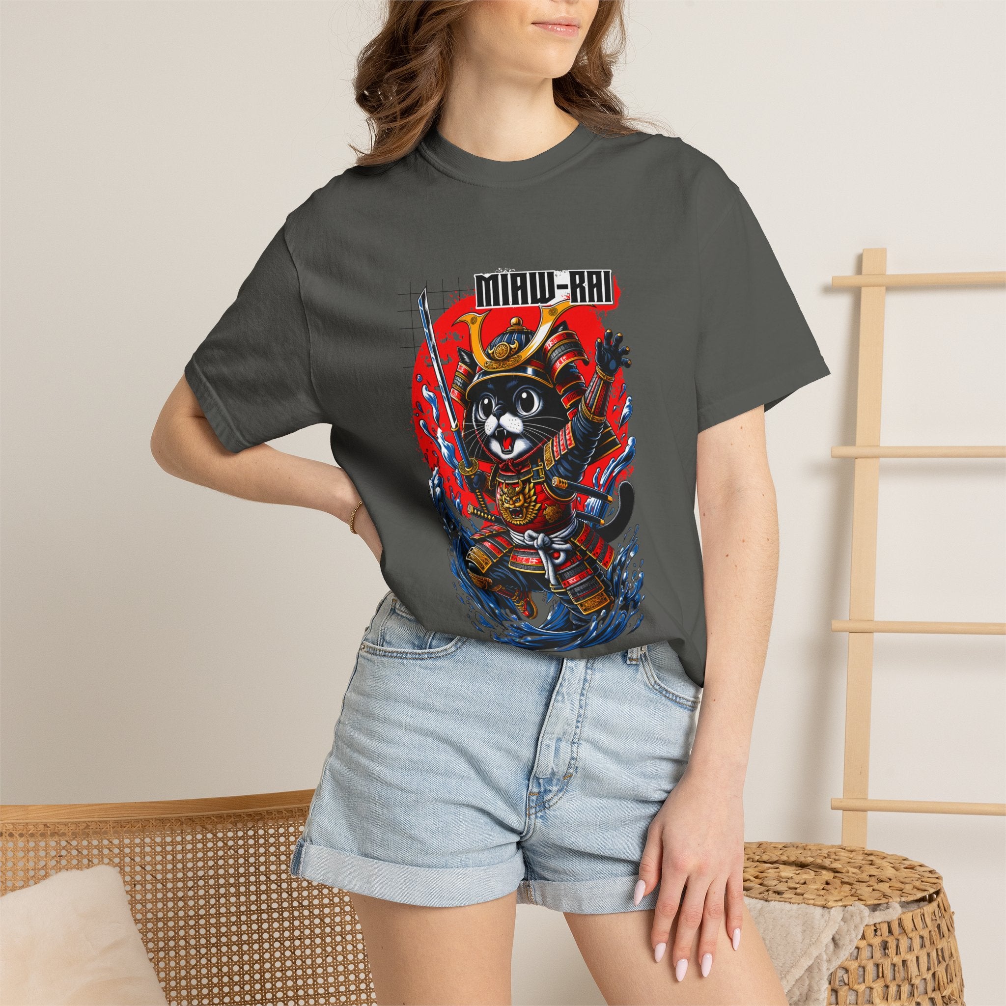 Samurai Cat T-Shirt — 'Neko-Ronin' Retro Japanese Warrior Graphic Tee
