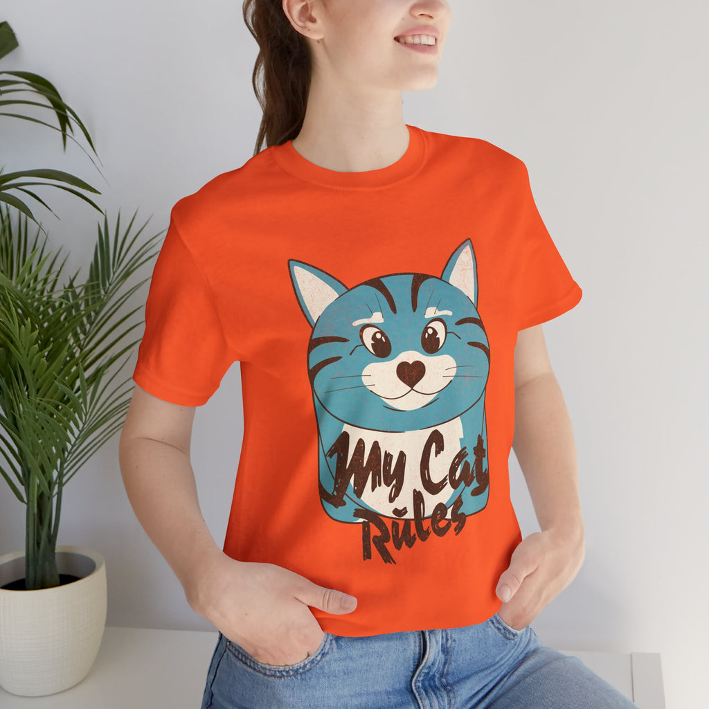 My Cat Rules T-Shirt — Cute Blue Cat Graphic Tee for Cat Lovers