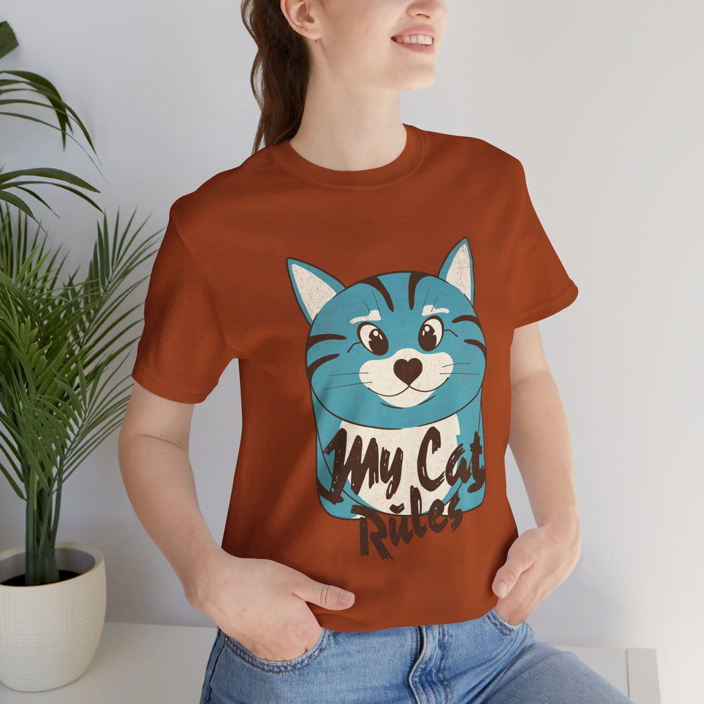 My Cat Rules T-Shirt — Cute Blue Cat Graphic Tee for Cat Lovers