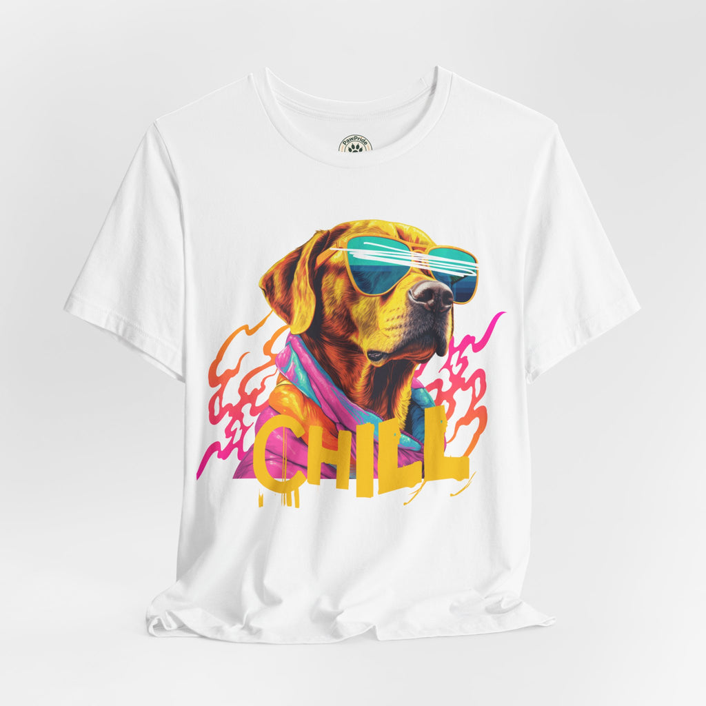 Chill Sunglasses Dog Tee — Retro Neon “CHILL” Graphic T-Shirt