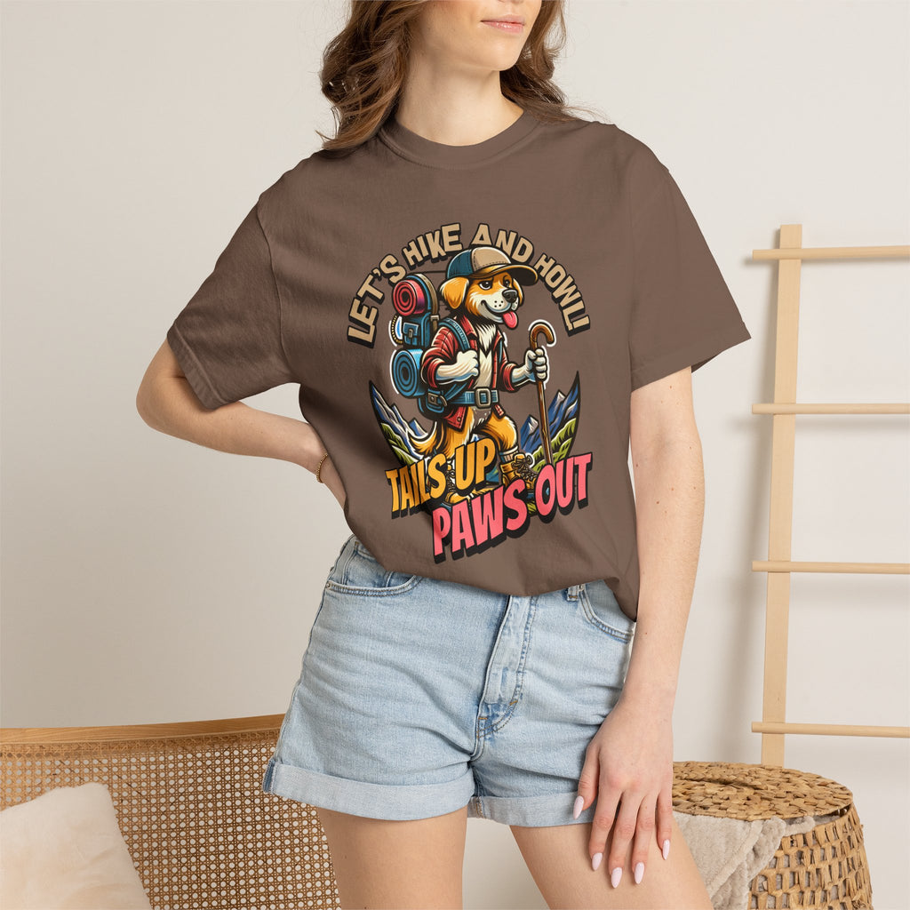 Hiking Dog T-Shirt — "Tails Up, Paws Out" Adventure Tee