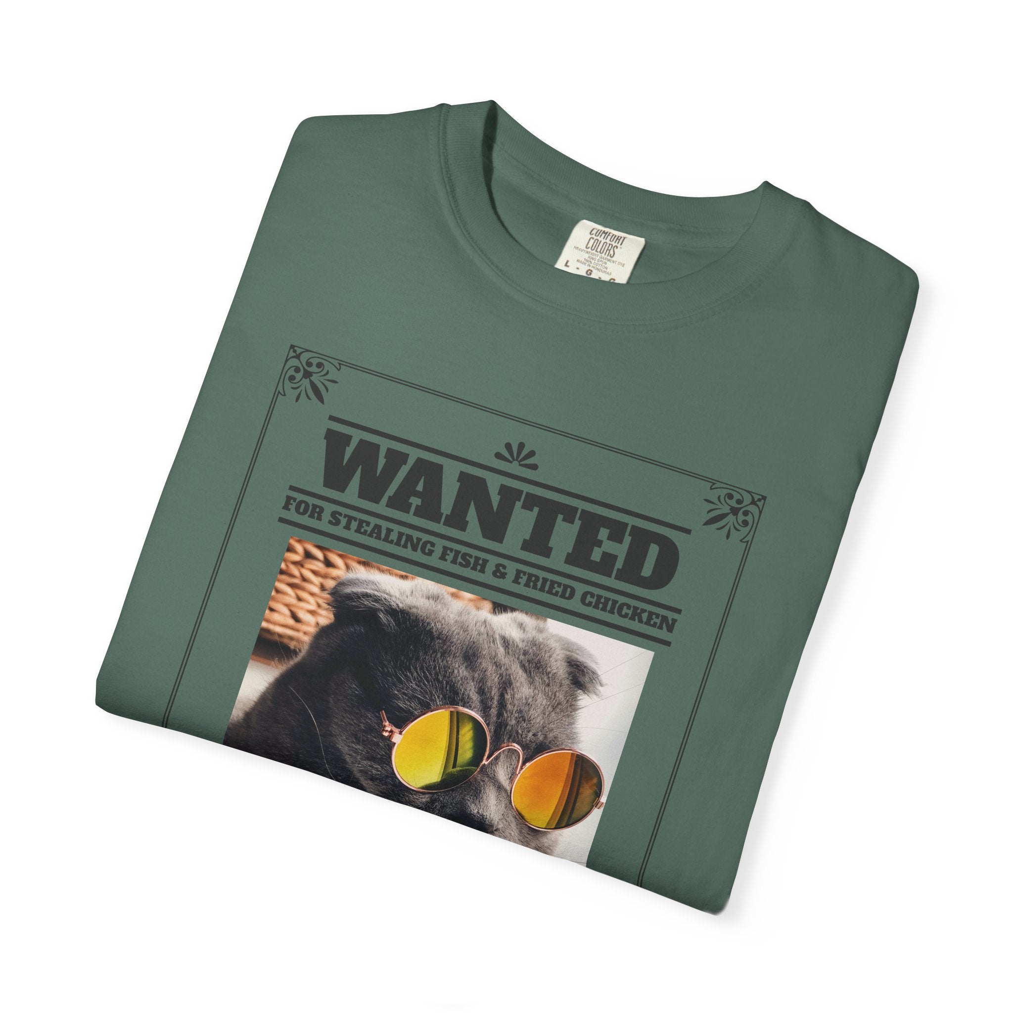 Wanted 'Gangsta Cat' T-Shirt — Vintage Wanted Poster Cat with Sunglasses