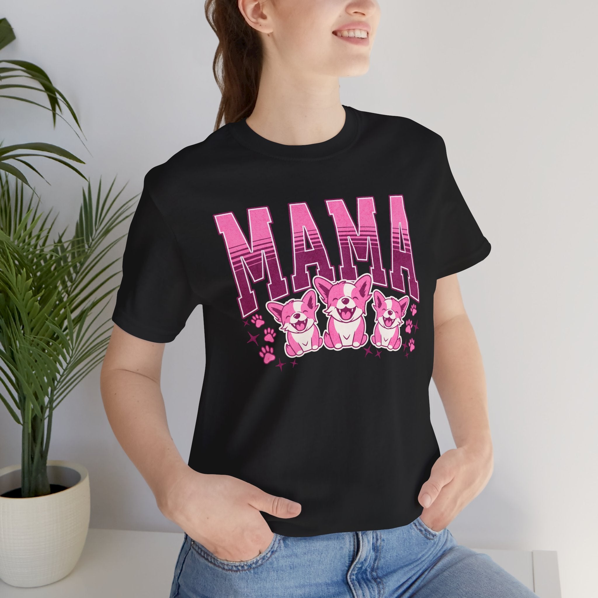 Mama Tee — Pink Corgi Mom Graphic T-Shirt