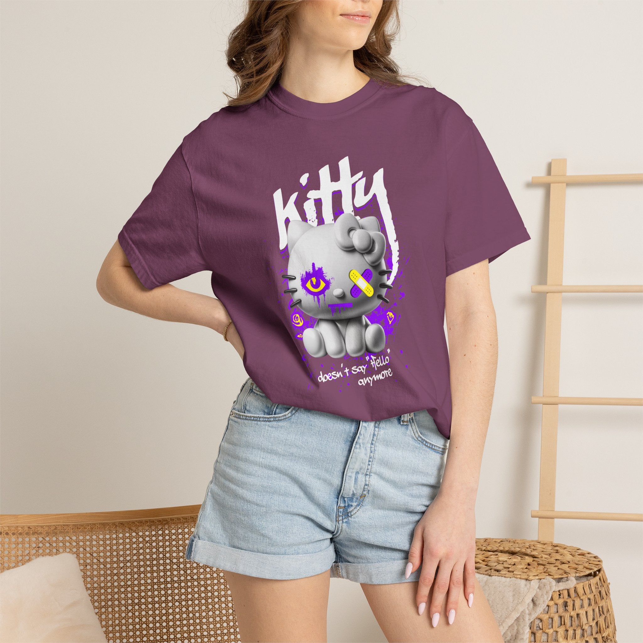 Kitty Cute Punk T-Shirt — 'doesn't say hello' Garment-Dyed Tee