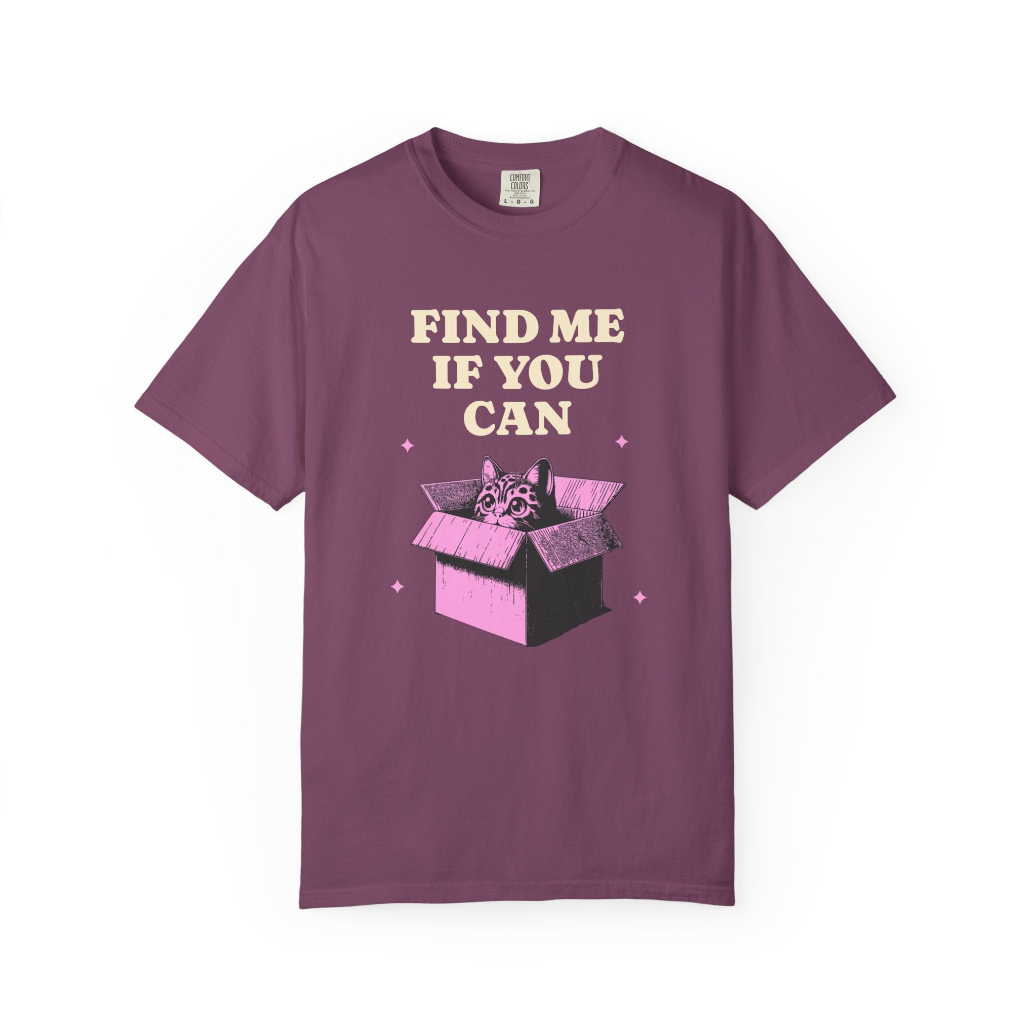 Find Me If You Can Cat T-Shirt — Playful Cat in Box Graphic Tee