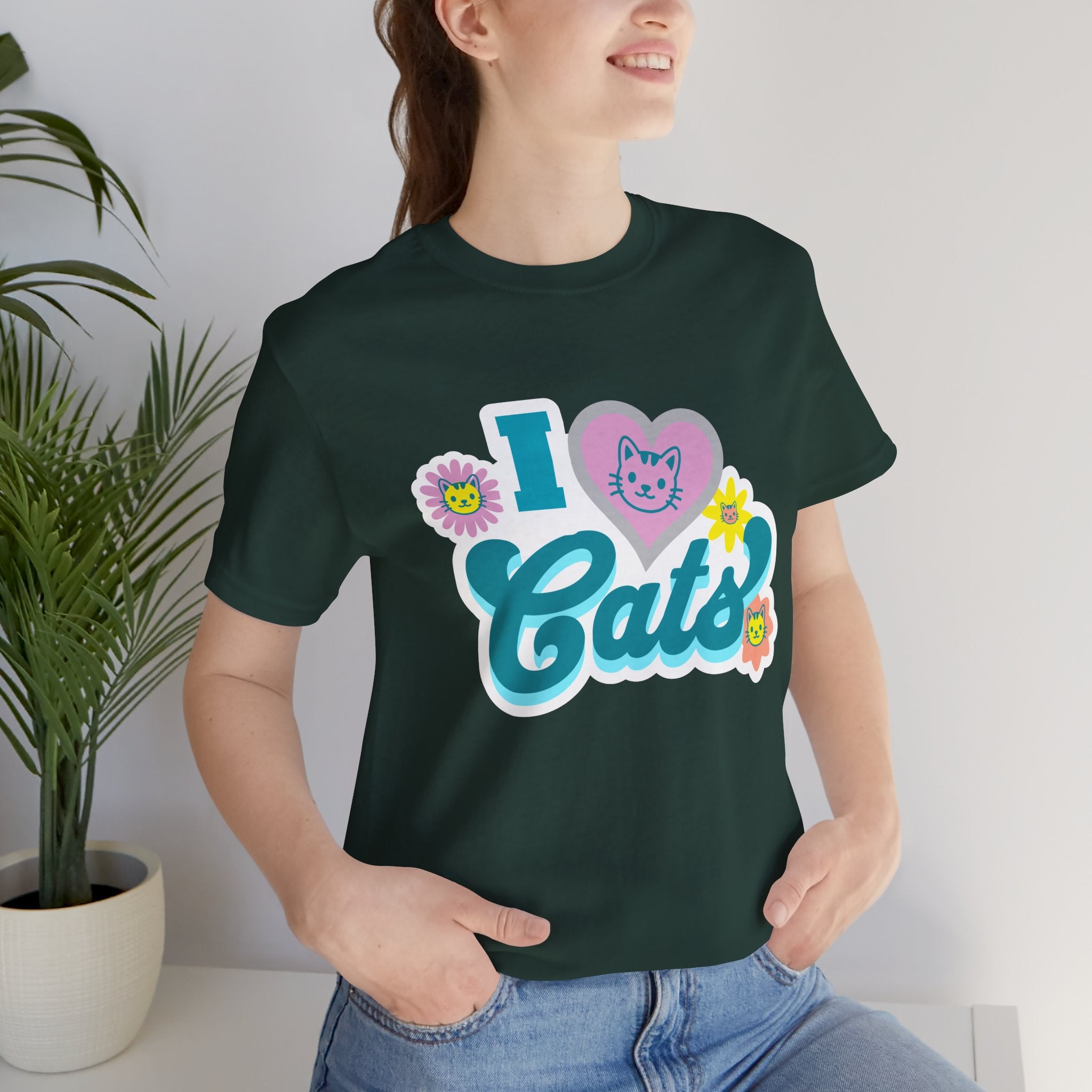 I  Cats Retro Floral Tee — Cute Cat Lover Graphic T-Shirt