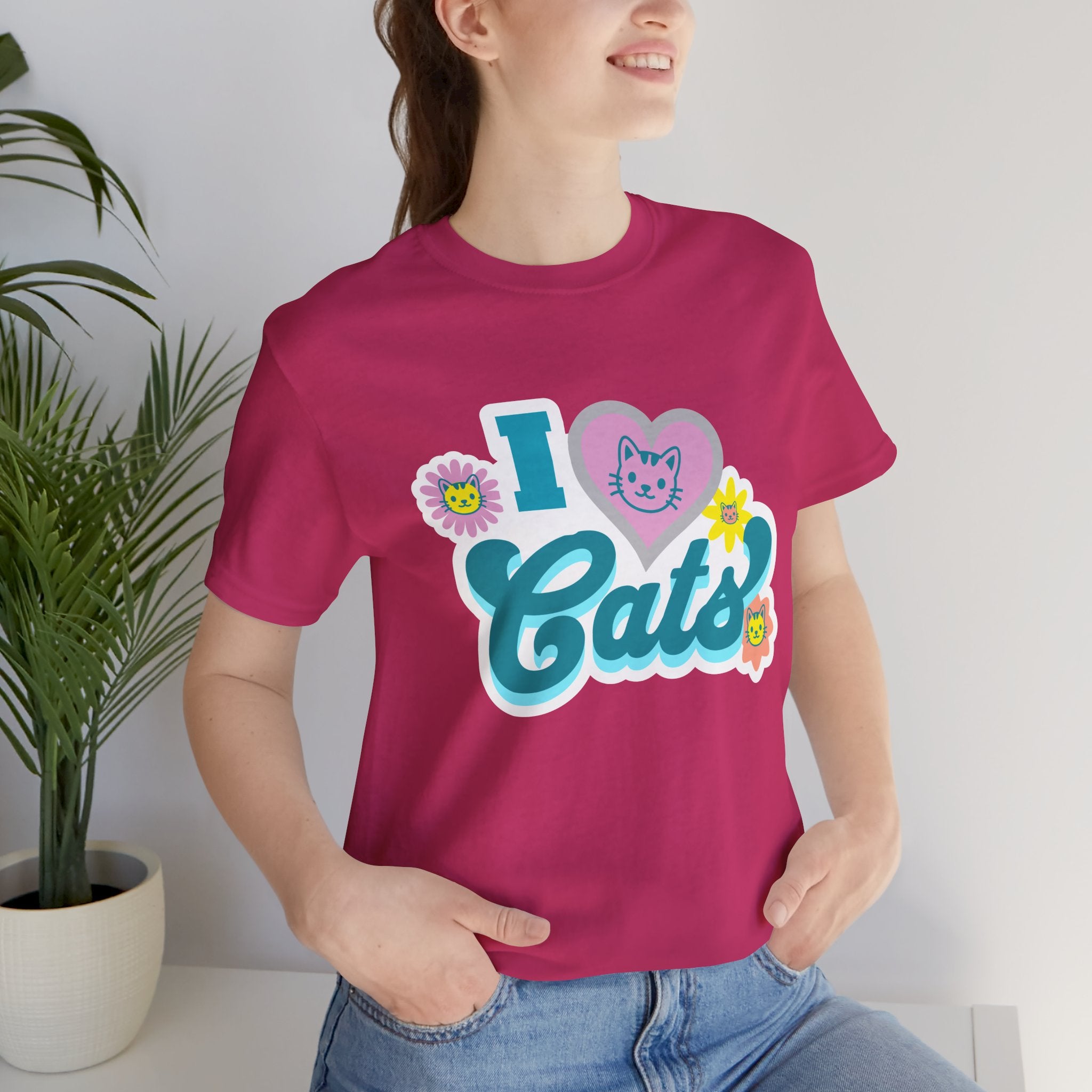 I  Cats Retro Floral Tee — Cute Cat Lover Graphic T-Shirt