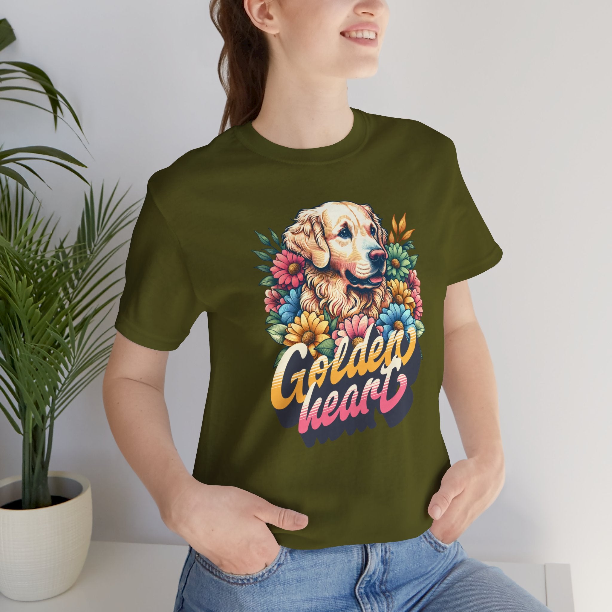 Golden Heart T-Shirt — Retro Floral Golden Retriever Tee