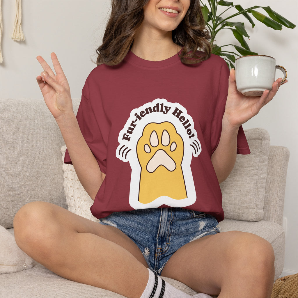 Pet Paw Graphic T-Shirt — "Fur-rendly Hello" Cute Animal Lover Tee