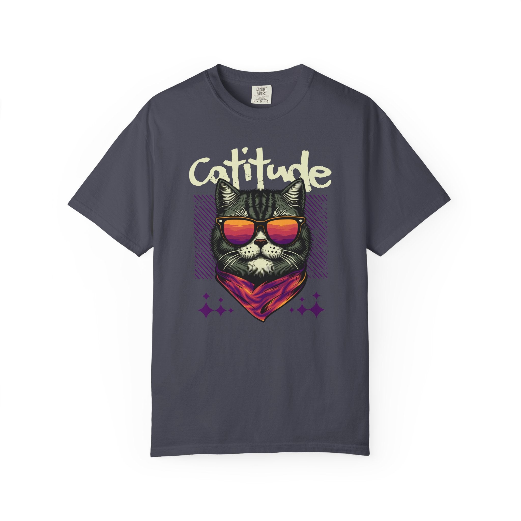Cattitude Cat Tee — Retro Sunglasses & Bandana Graphic T-Shirt