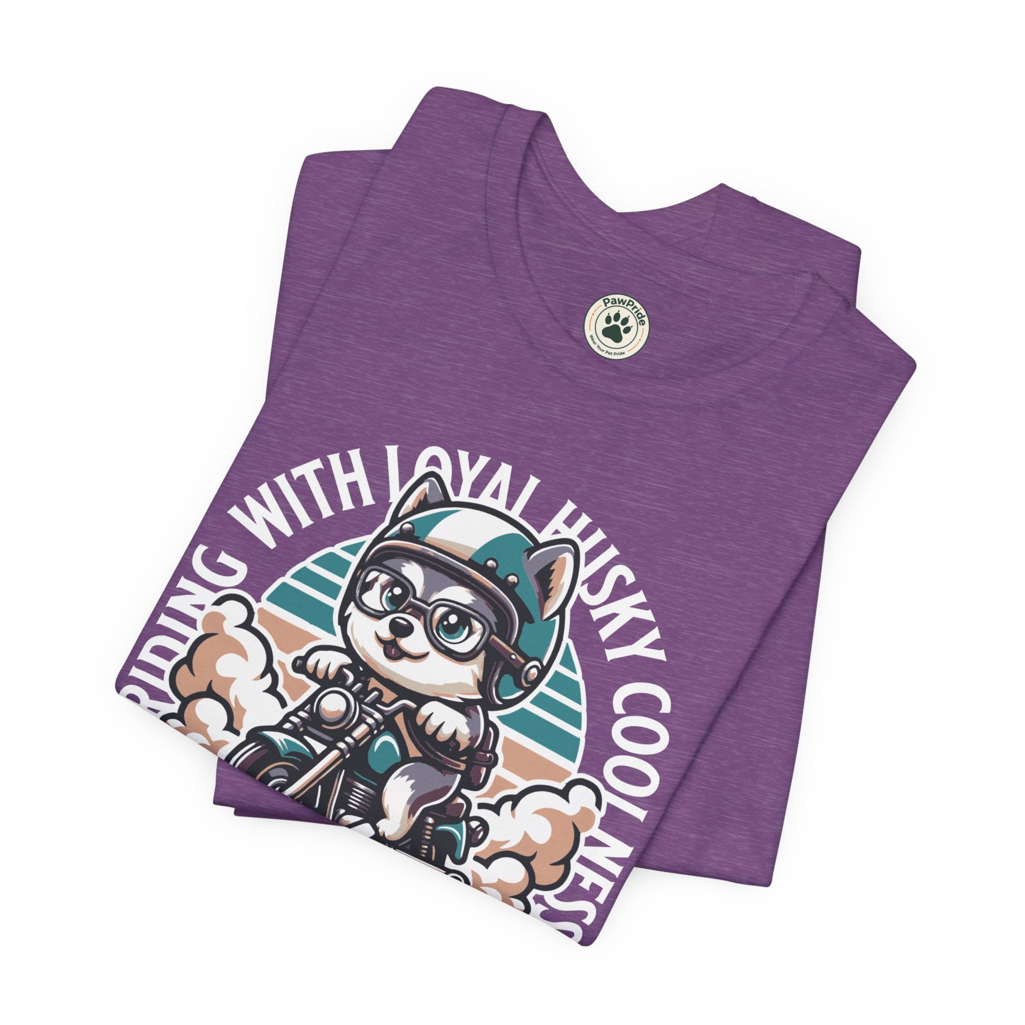 Riders Cat Motorcycle Tee — "Riding With Loyal Husky Coolness" Graphic Shirt