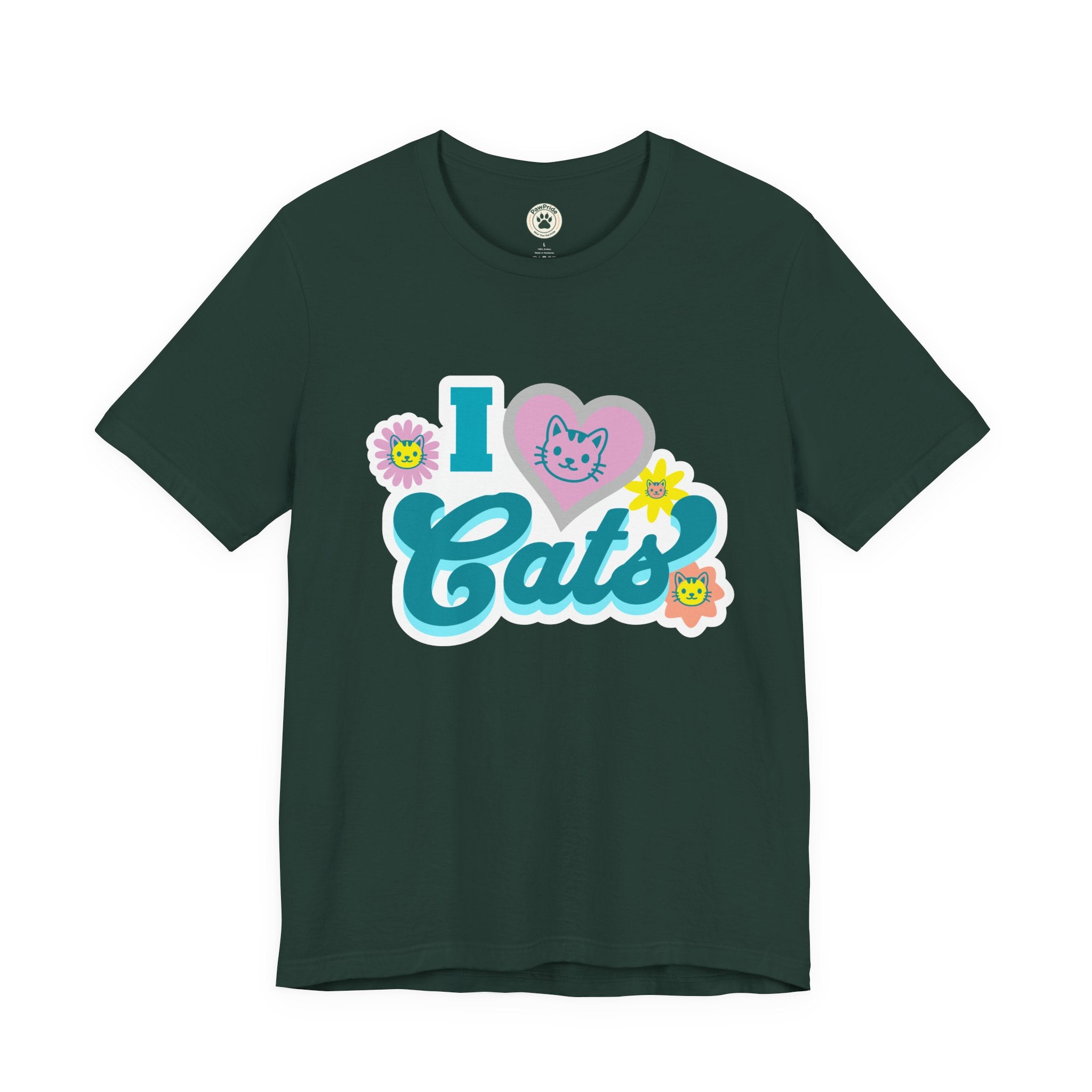 I  Cats Retro Floral Tee — Cute Cat Lover Graphic T-Shirt