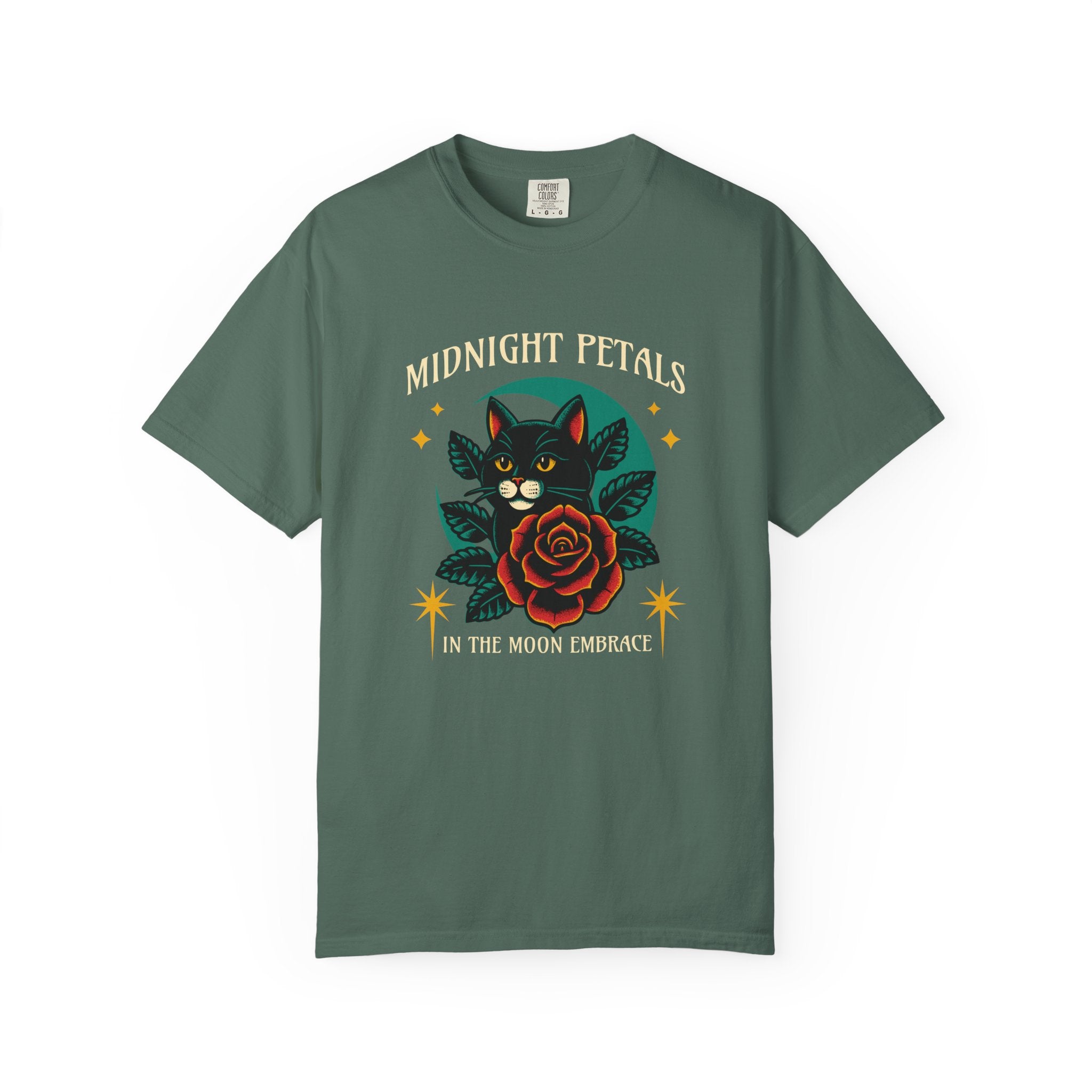 Midnight Petals Cat & Rose Tee — "Midnight Petals: In the Moon Embrace"