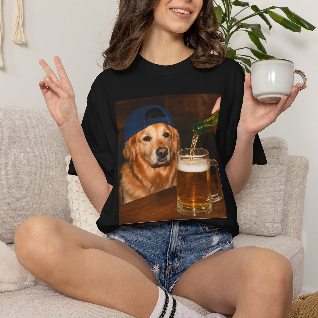 Golden Retriever Beer T-Shirt — Funny Dog Drinking Beer Graphic Tee