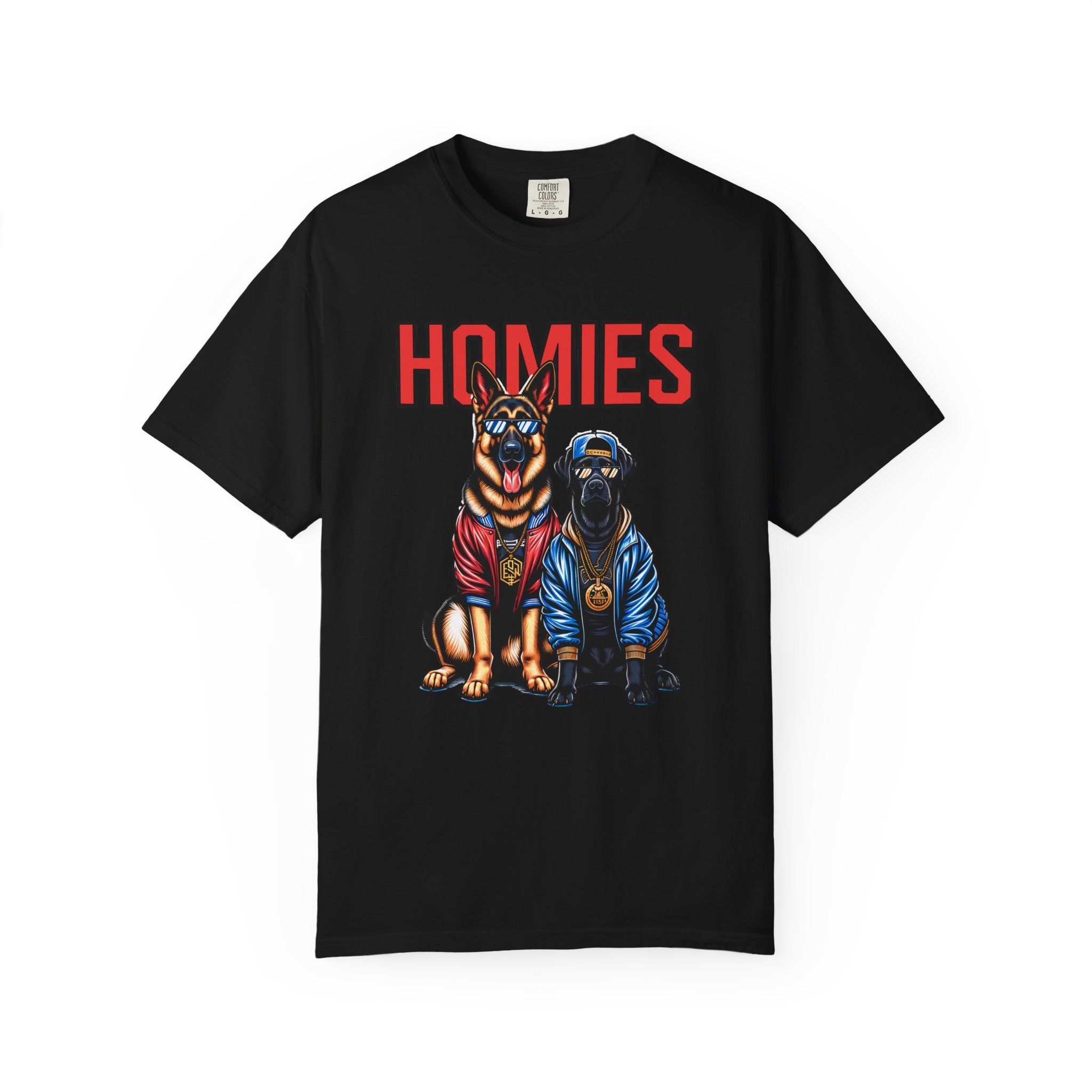 Homies Dogs T-Shirt — Graphic 'HOMIES' German Shepherd & Rottweiler Tee