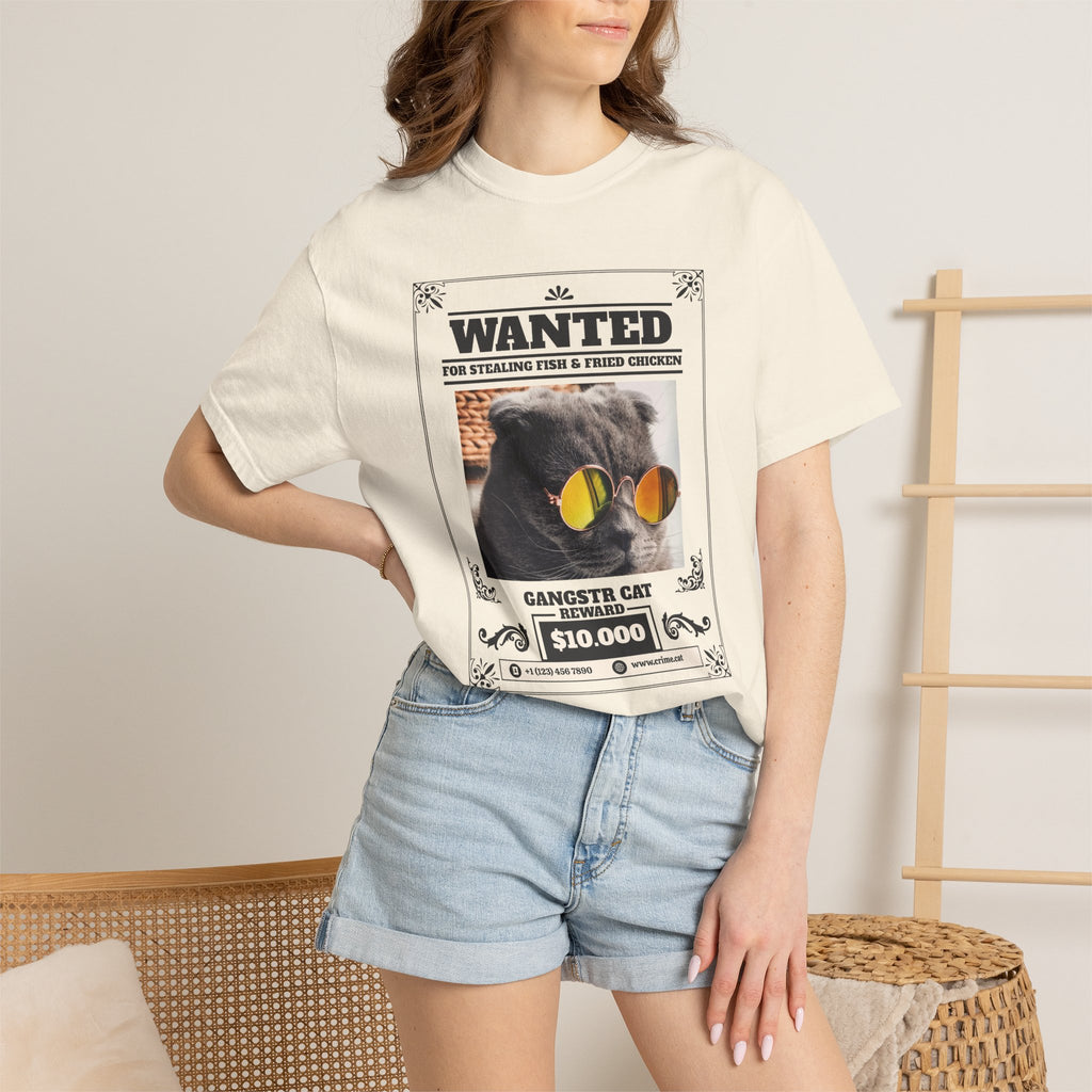Wanted 'Gangsta Cat' T-Shirt — Vintage Wanted Poster Cat with Sunglasses