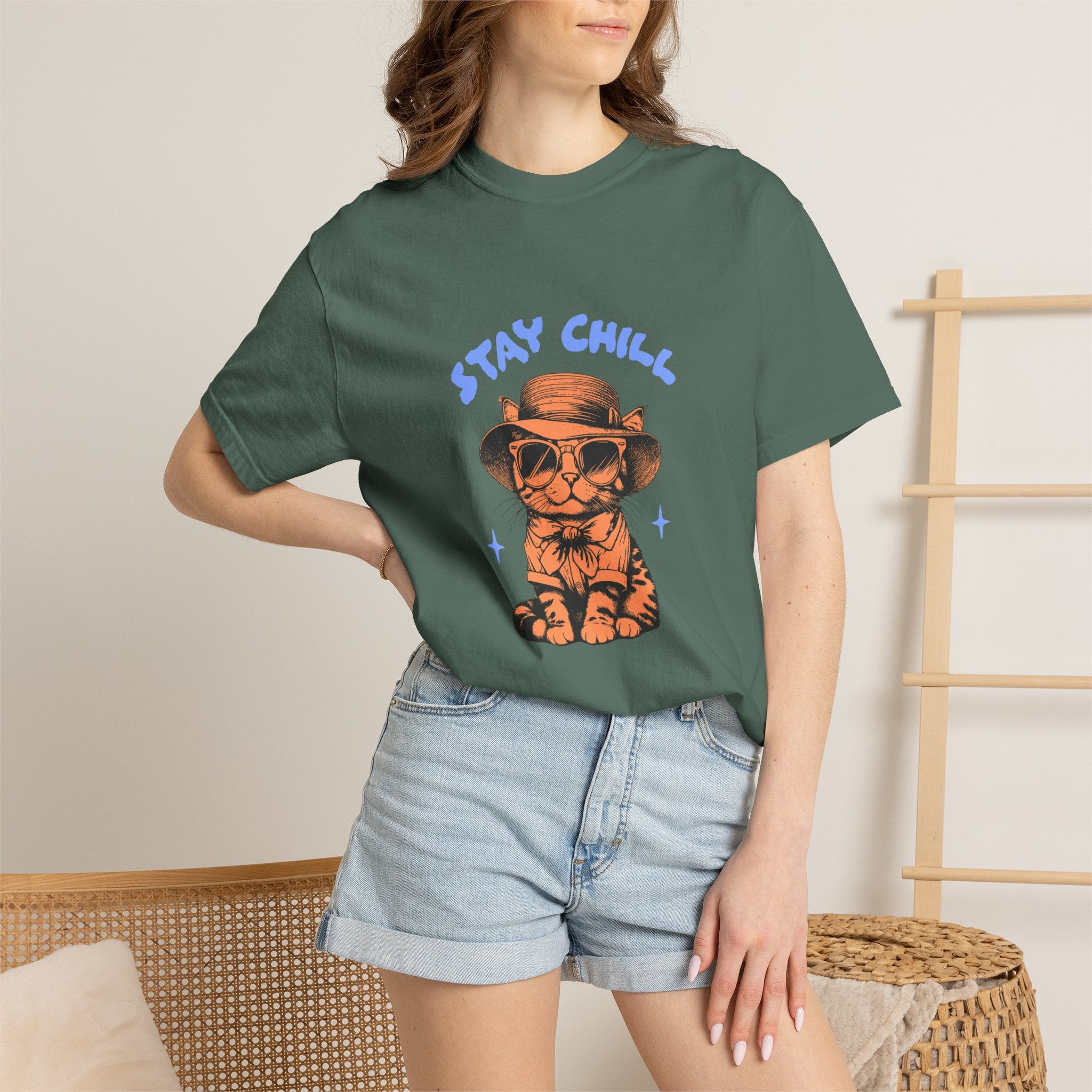 Stay Chill Cat T-shirt — Relaxed Vintage Cat Graphic Tee