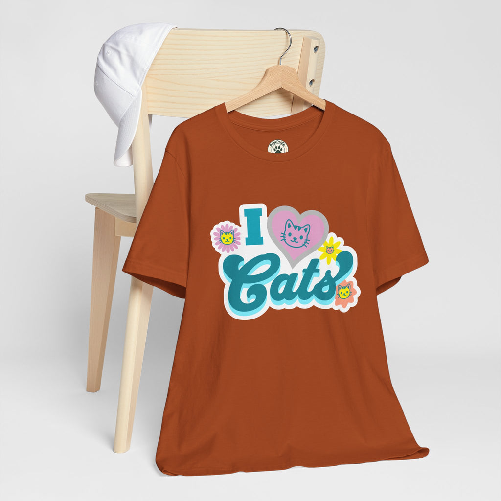 I  Cats Retro Floral Tee — Cute Cat Lover Graphic T-Shirt