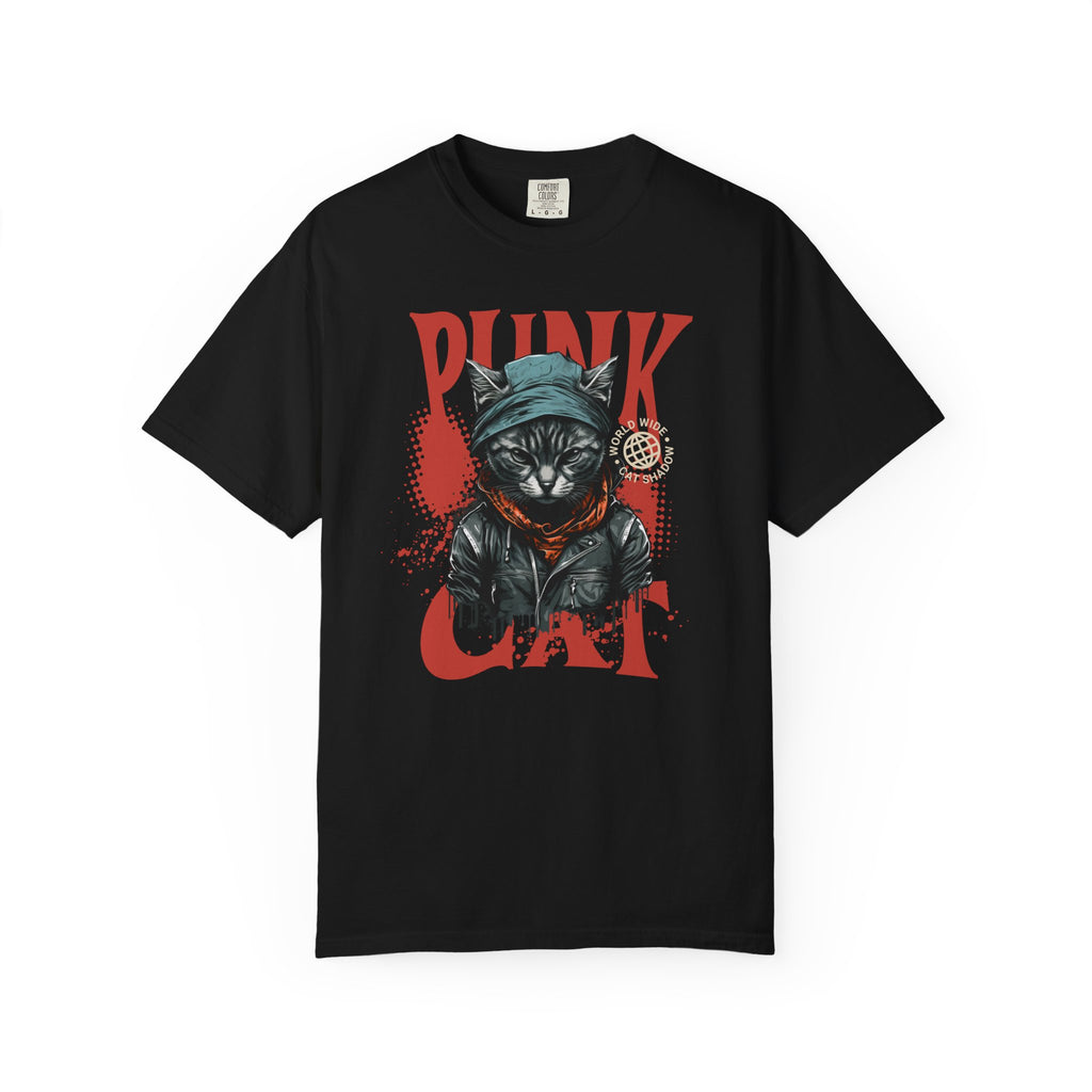 Punk Cat Graphic T-Shirt — Edgy Streetwear Tee with Biker Cat Design