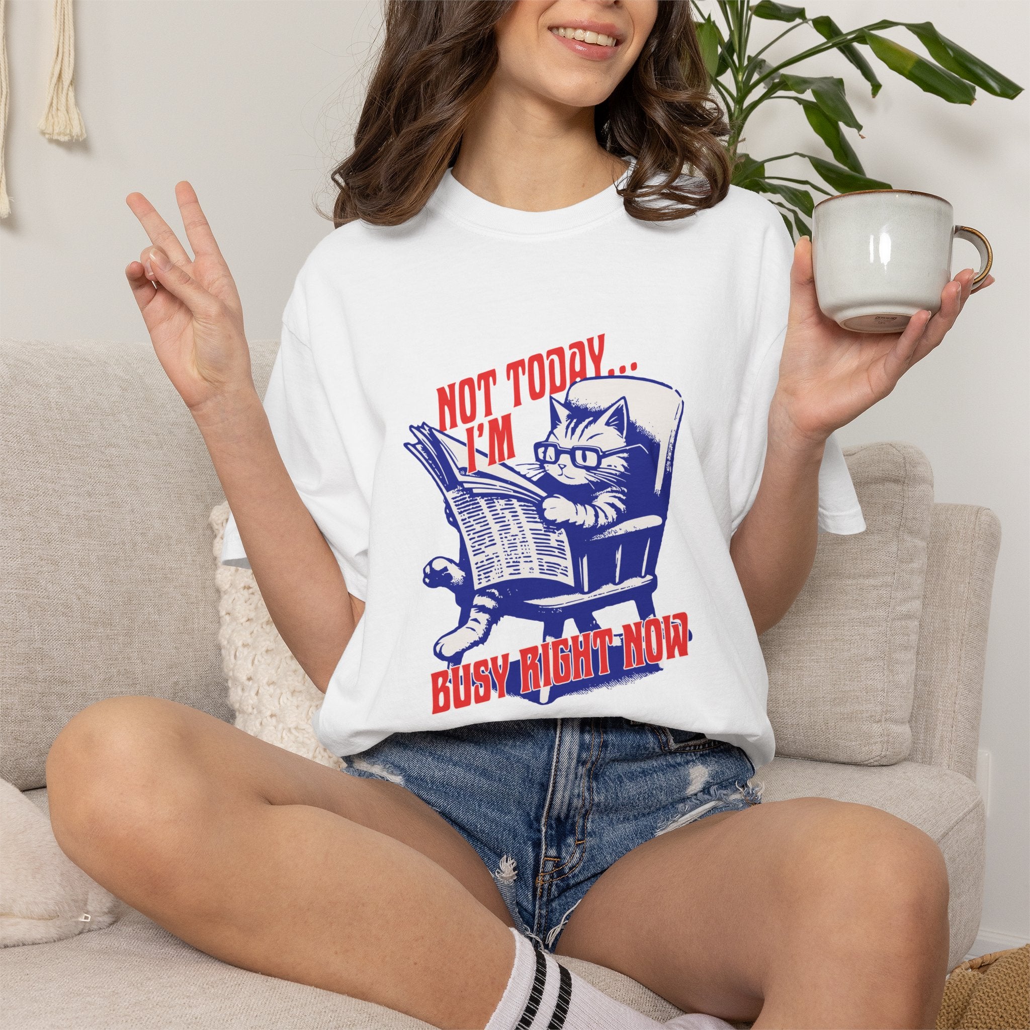 Cat Reading T-Shirt — "Not Today... I'm Busy Right Now" Vintage Graphic Tee