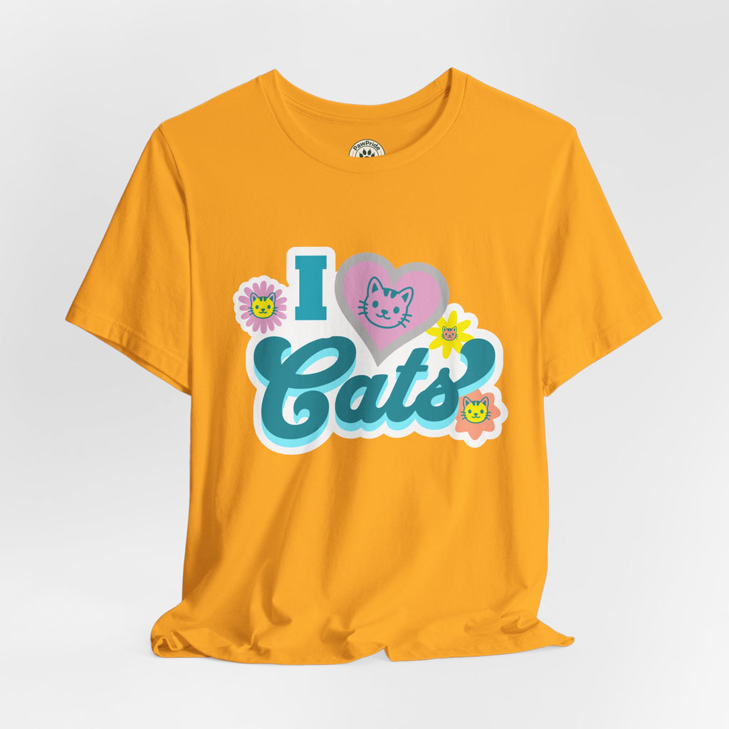 I  Cats Retro Floral Tee — Cute Cat Lover Graphic T-Shirt