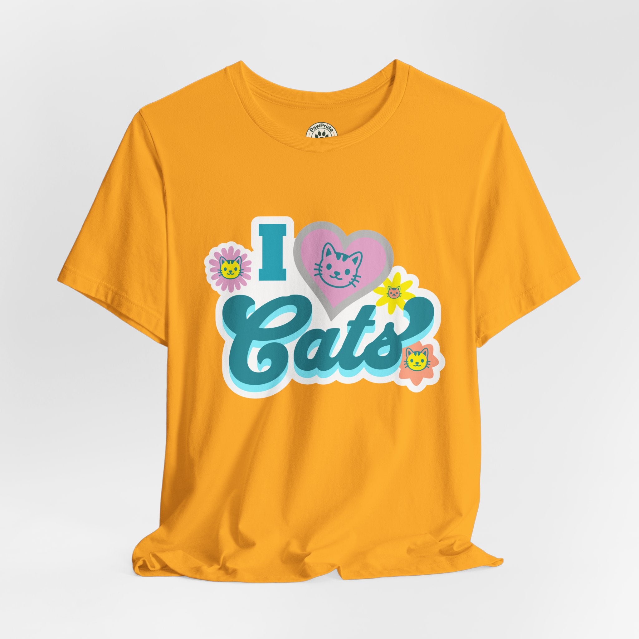 I  Cats Retro Floral Tee — Cute Cat Lover Graphic T-Shirt