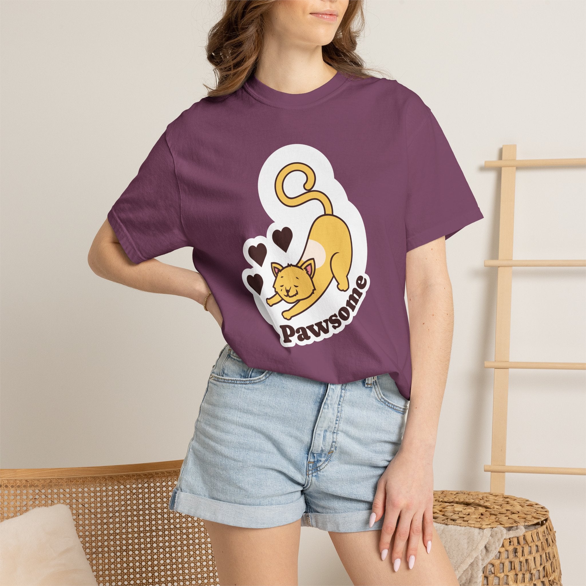 Pawsome Cat T-Shirt — Cute Stretching Kitty Graphic Tee